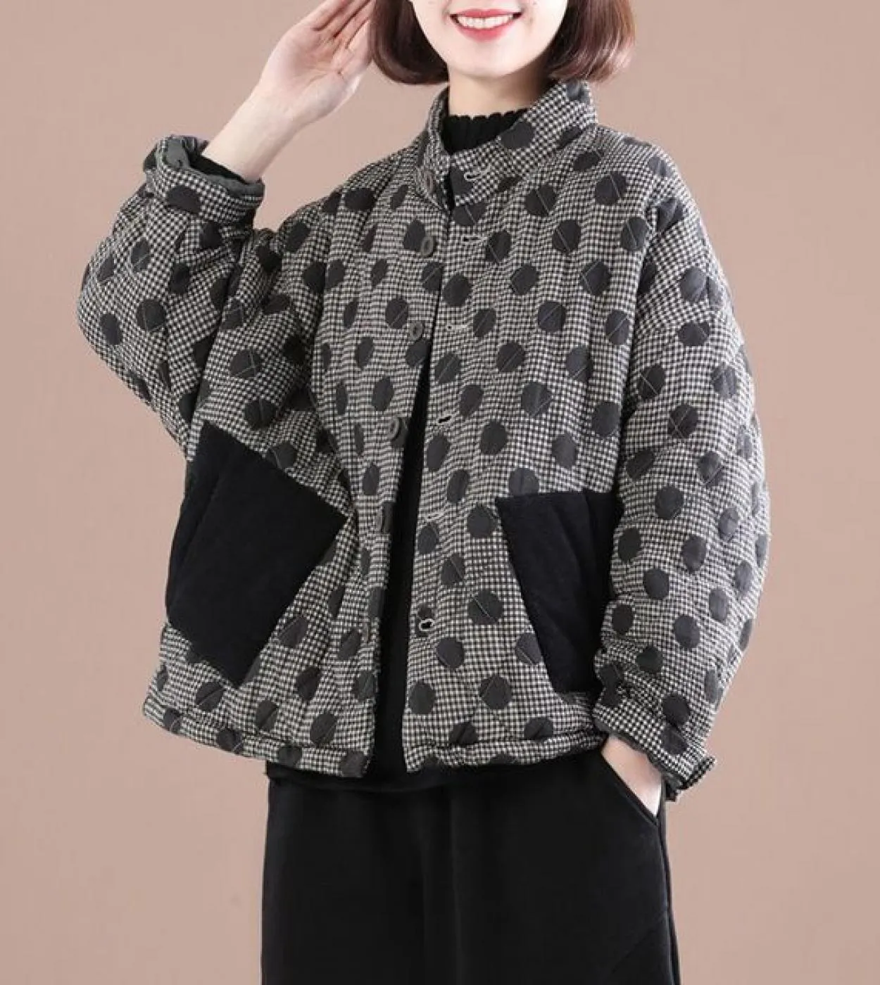 2022 Autunno Inverno Nuove Donne di Stile di Arti Sciolto Monopetto Cotone Fodera Giubbotti Polka Dot Cotone di Spessore Casual