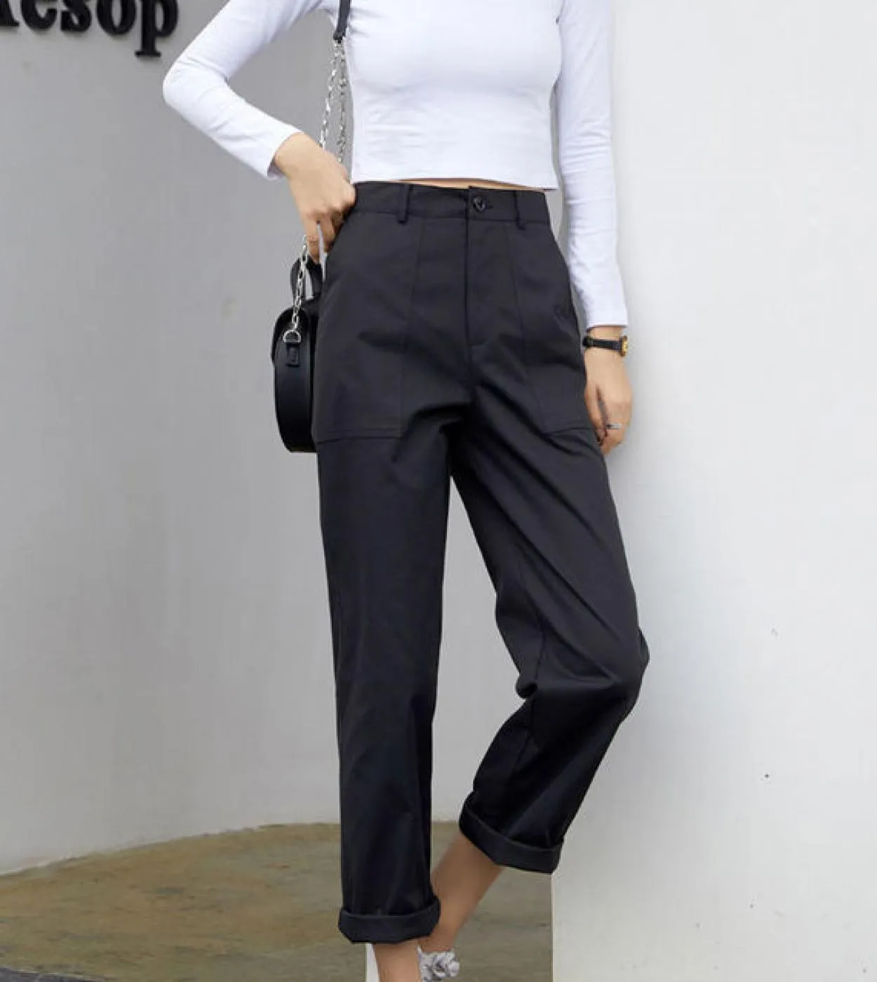 2022 Primavera Nuove Donne di Modo A Vita Alta Allentato di Lunghezza Della Caviglia Pantaloni Cachi Tutti Abbinati Casual Coton