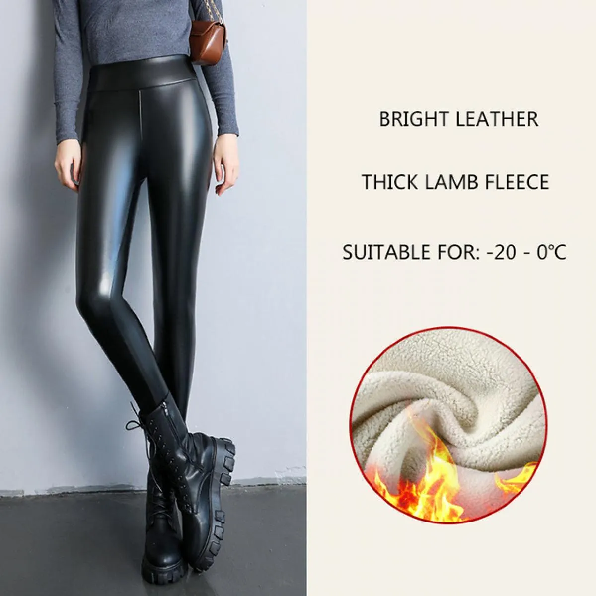 2023 autunno inverno velluto pantaloni di pelle caldi spessi donna Leggings a vita alta in Pu elastico nero Casual in pile dimag