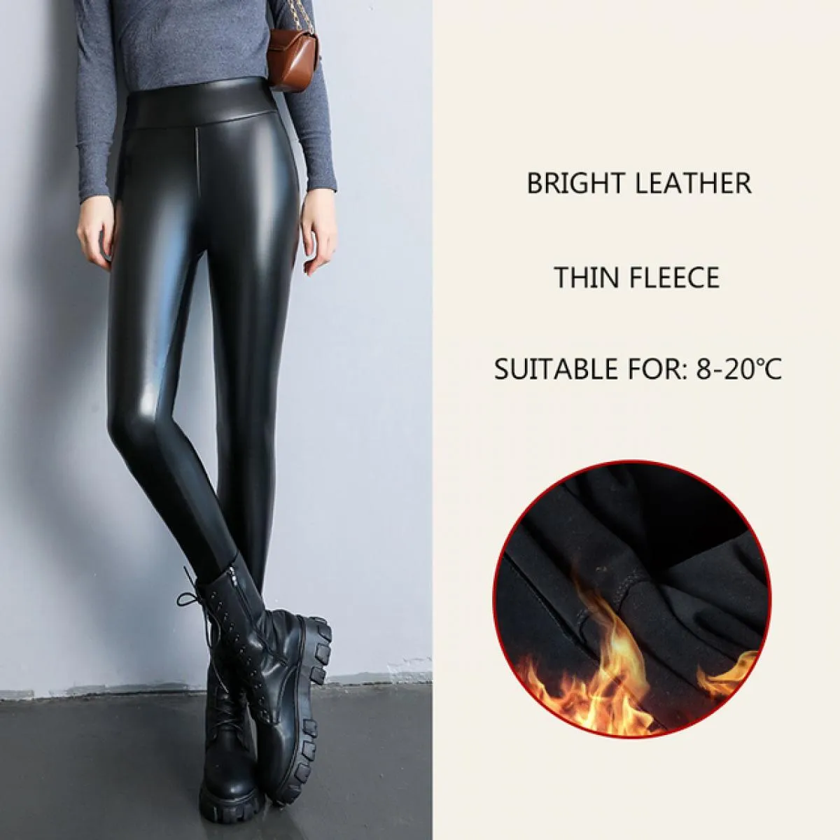 2023 autunno inverno velluto pantaloni di pelle caldi spessi donna Leggings a vita alta in Pu elastico nero Casual in pile dimag