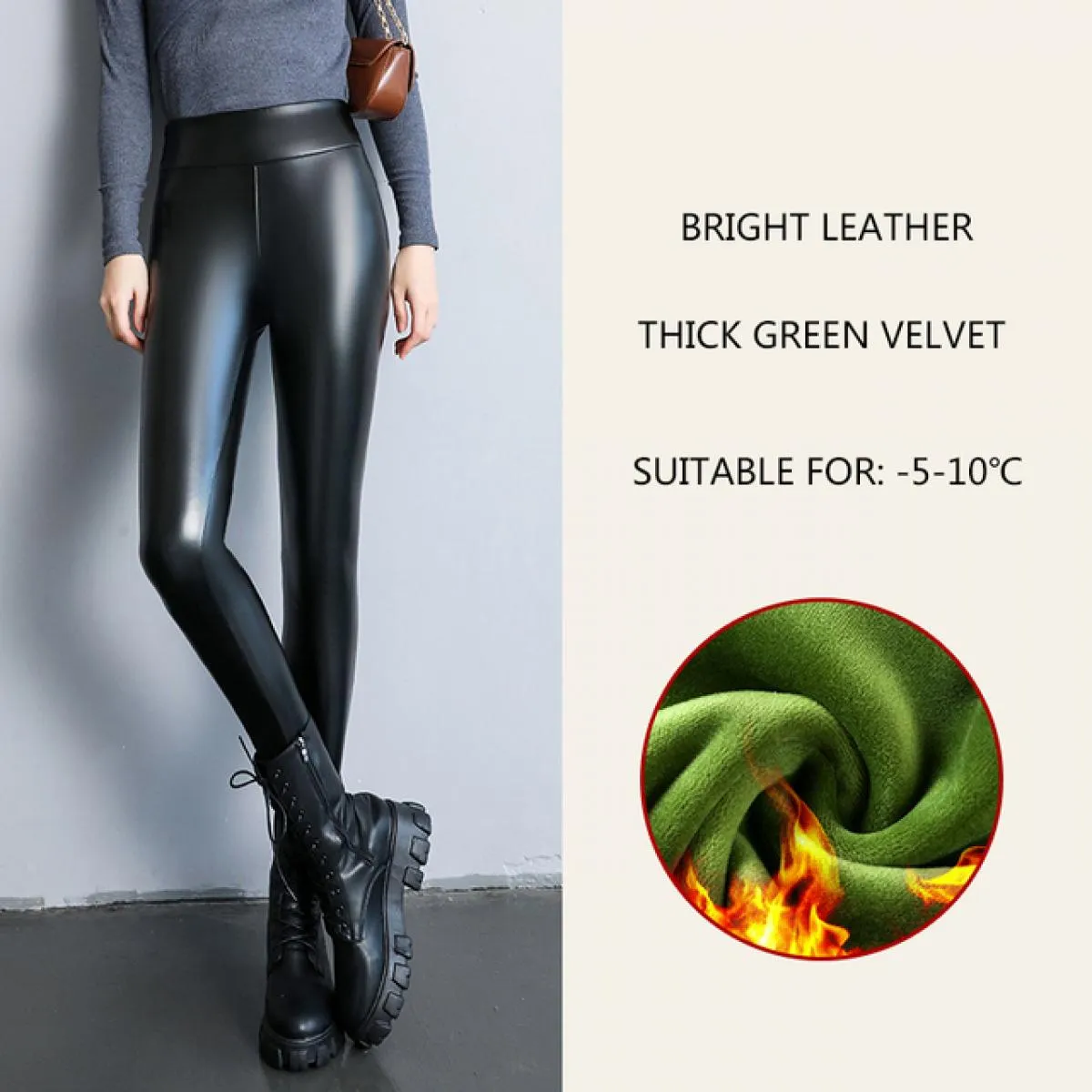 2023 autunno inverno velluto pantaloni di pelle caldi spessi donna Leggings a vita alta in Pu elastico nero Casual in pile dimag