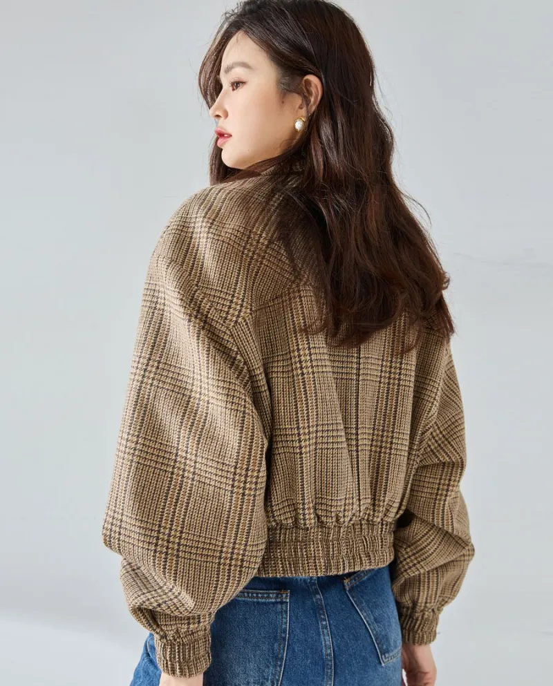 23 Nuovo autunno bel temperamento sartoriale tridimensionale retro plaid piccola giacca alta corta in lana fresca 23058