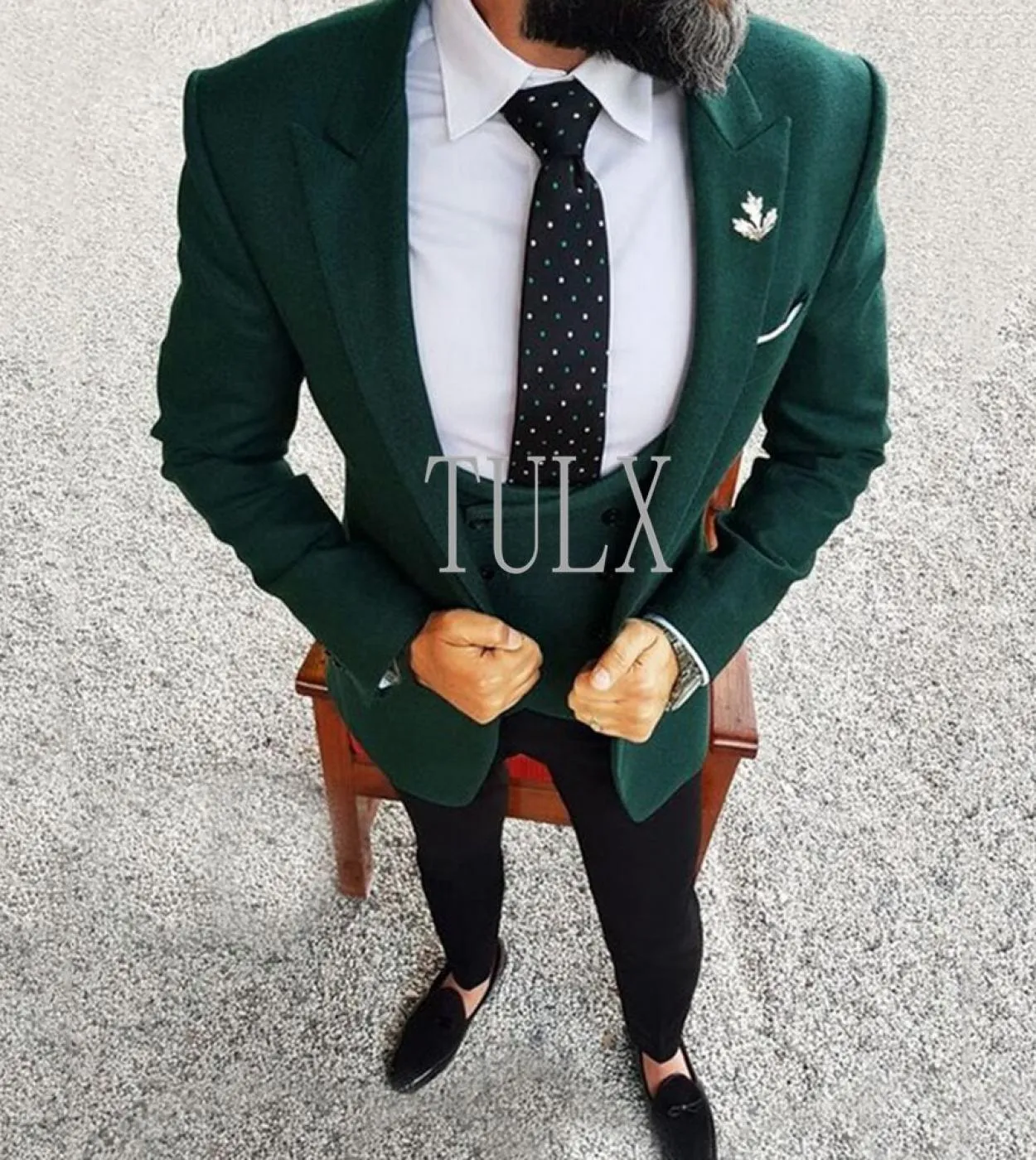 Abiti da sposa uomo 2023 Elegante 3 pezzi risvolto a lancia in lana verde scuro smoking smoking giacca pantaloni slim fit abiti