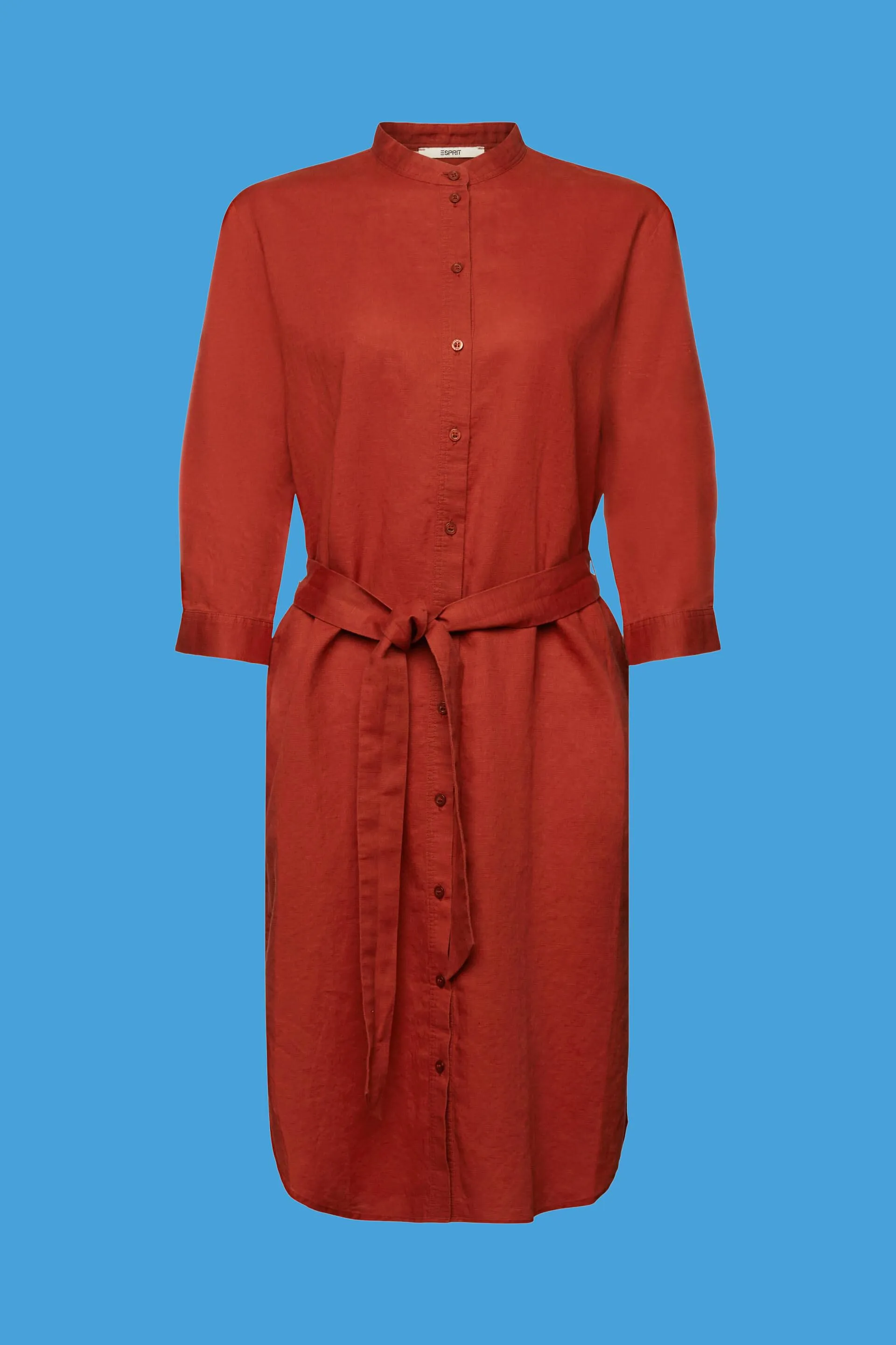 Abito camicia con cintura, misto lino e cotone