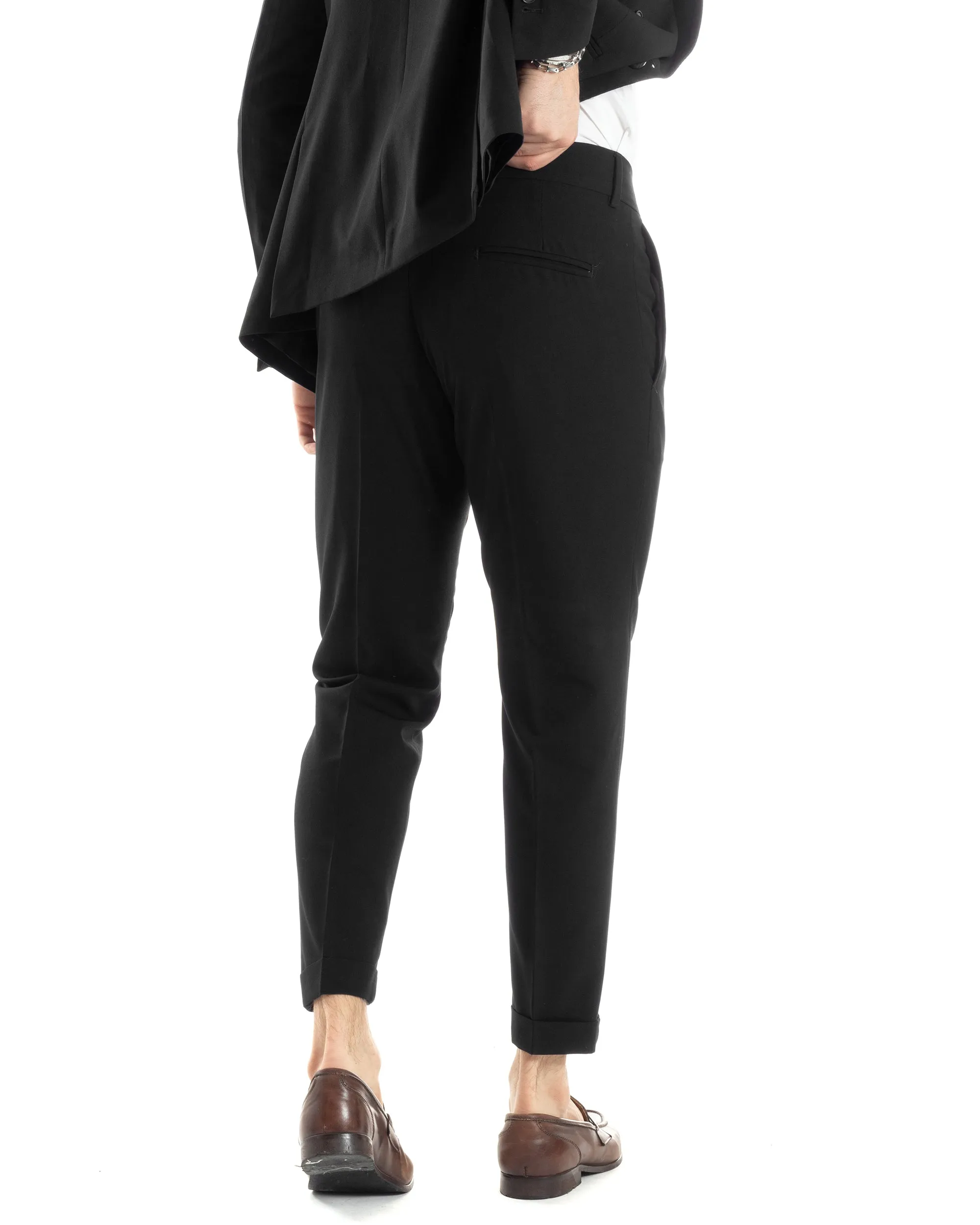 Abito Uomo Doppiopetto Vestito Completo Giacca Pantaloni Nero Tinta Unita Elegante Casual GIOSAL-AE1024A