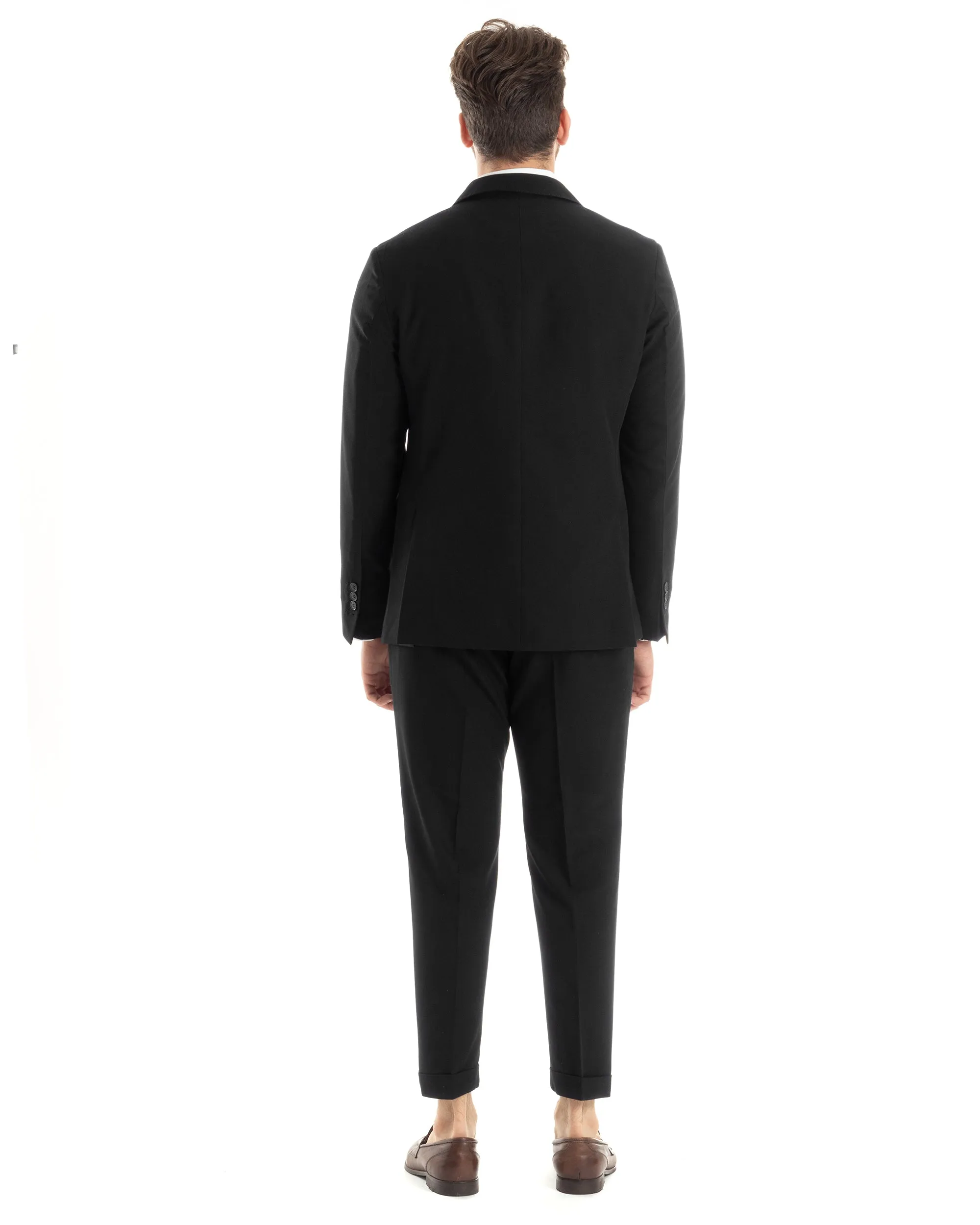 Abito Uomo Doppiopetto Vestito Completo Giacca Pantaloni Nero Tinta Unita Elegante Casual GIOSAL-AE1024A