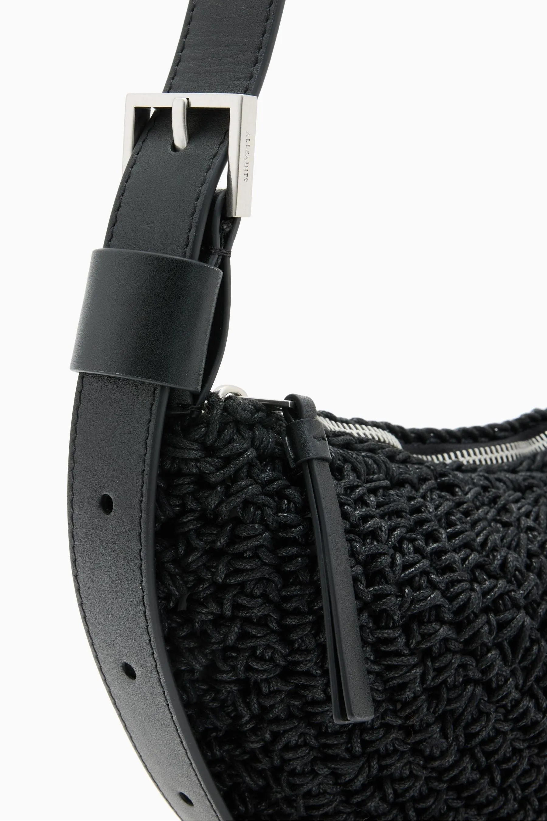 AllSaints - Borsa a tracolla a mezzaluna con nodo    
