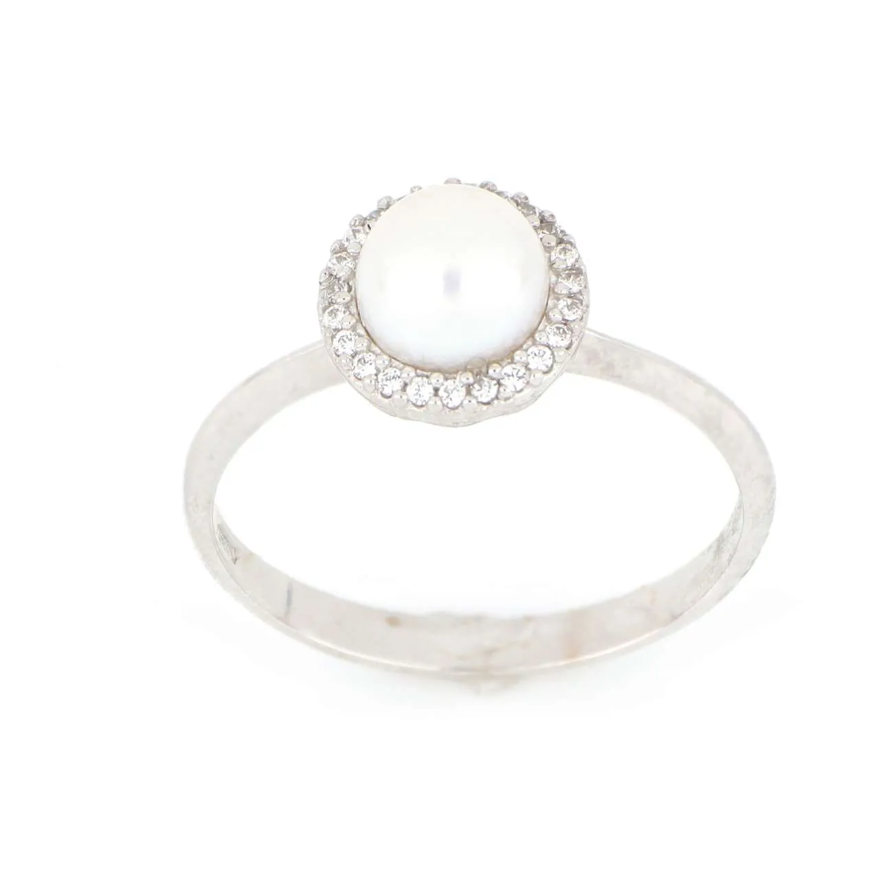 Anello in oro bianco con perla  zirconi ANDZ259
