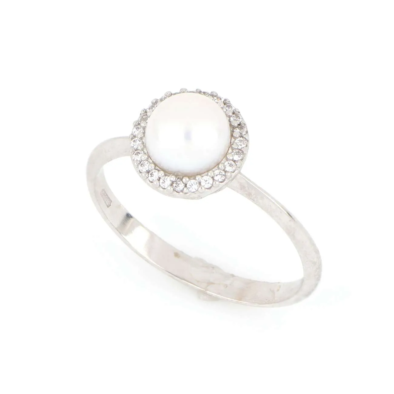 Anello in oro bianco con perla  zirconi ANDZ259