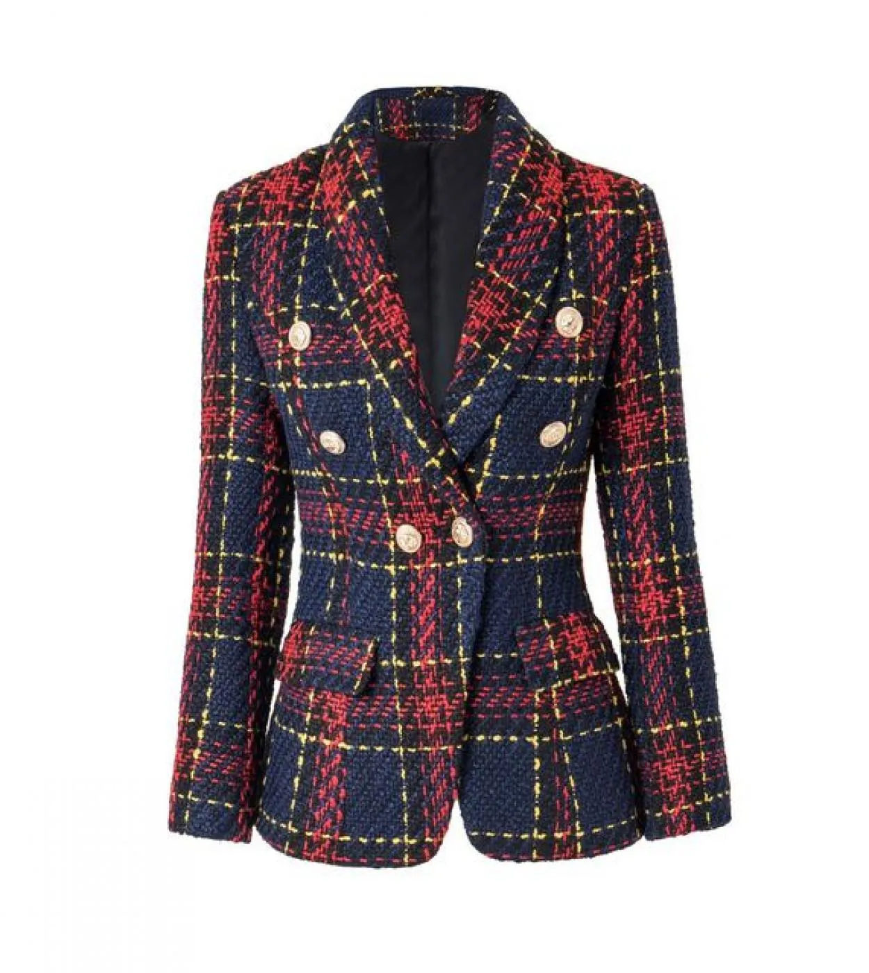 Autunno Inverno Super qualità Scotticize Stile vintage Lana spessa Motivo scozzese rosso Slim Fit Donna Blazer Outerdoor Jack