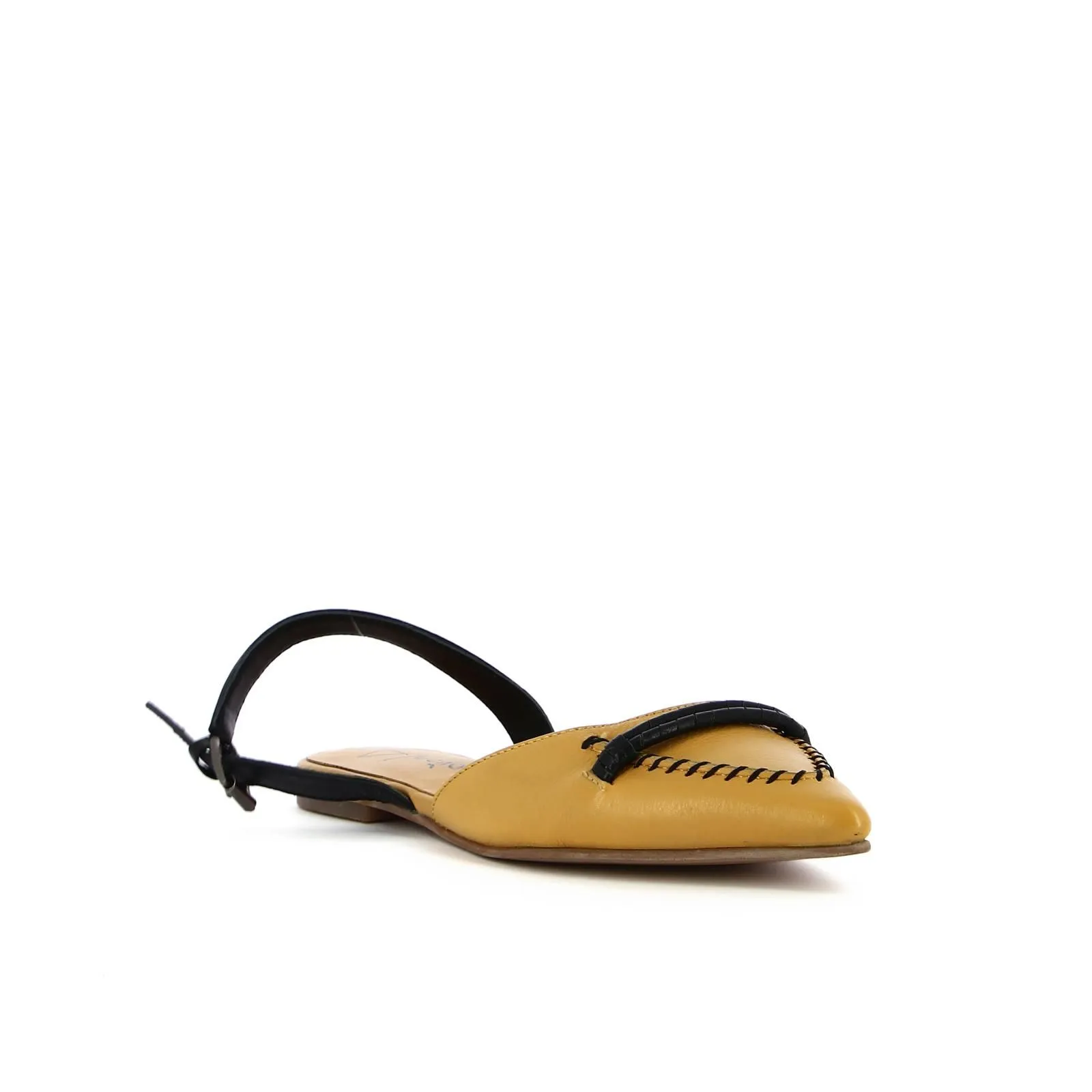Ballerine a punta gialle in pelle con cuciture e sling back