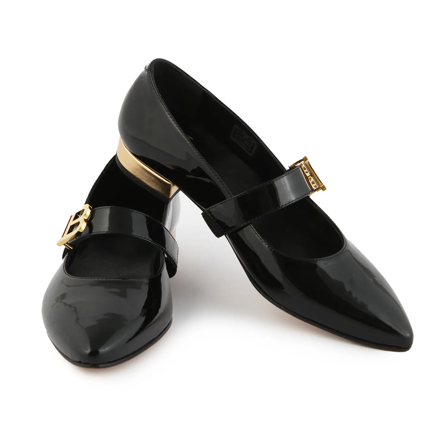Ballerine Balmain In Pelle Nero Lucido E Oro