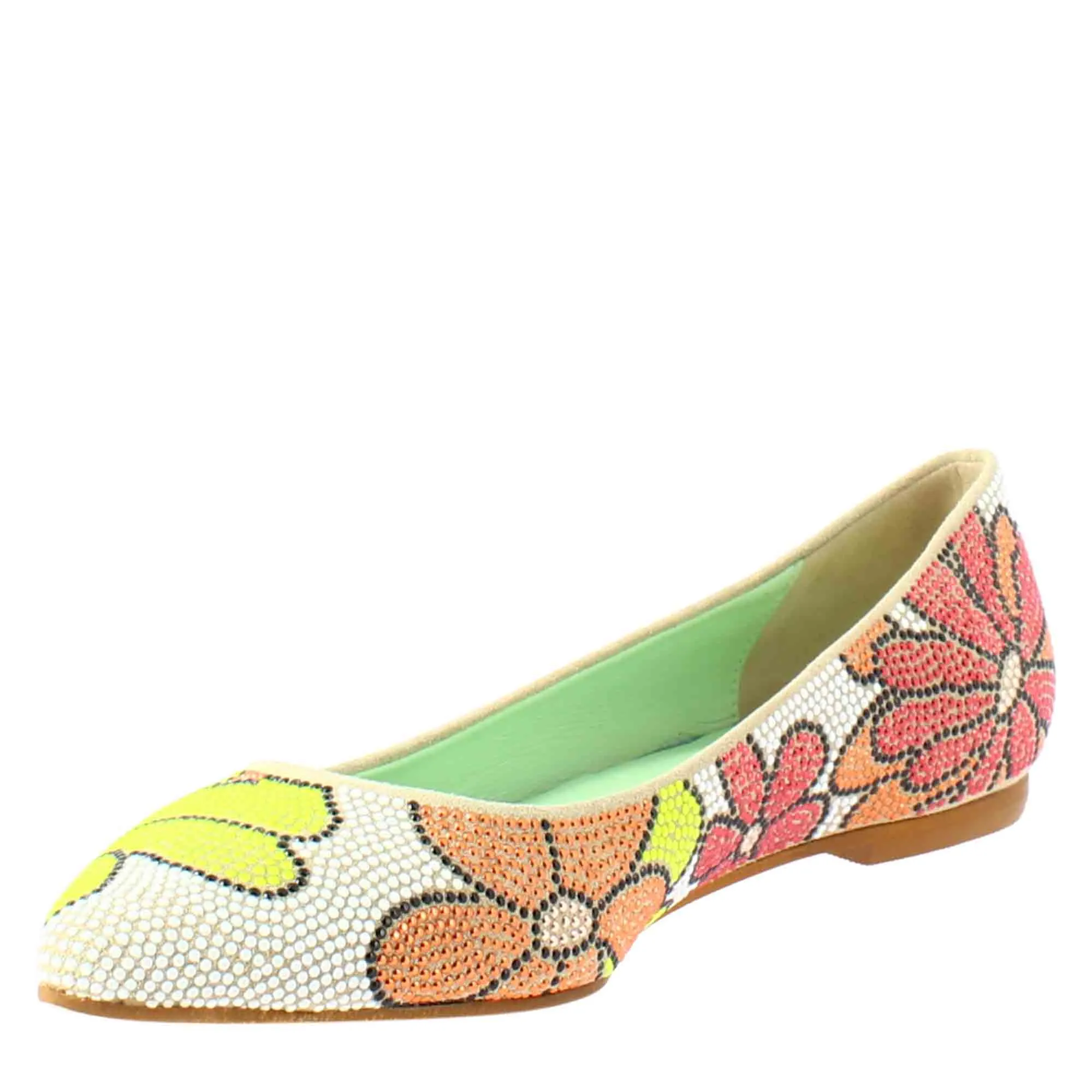 Ballerine da donna marrone chiaro in pelle scamosciata con strass