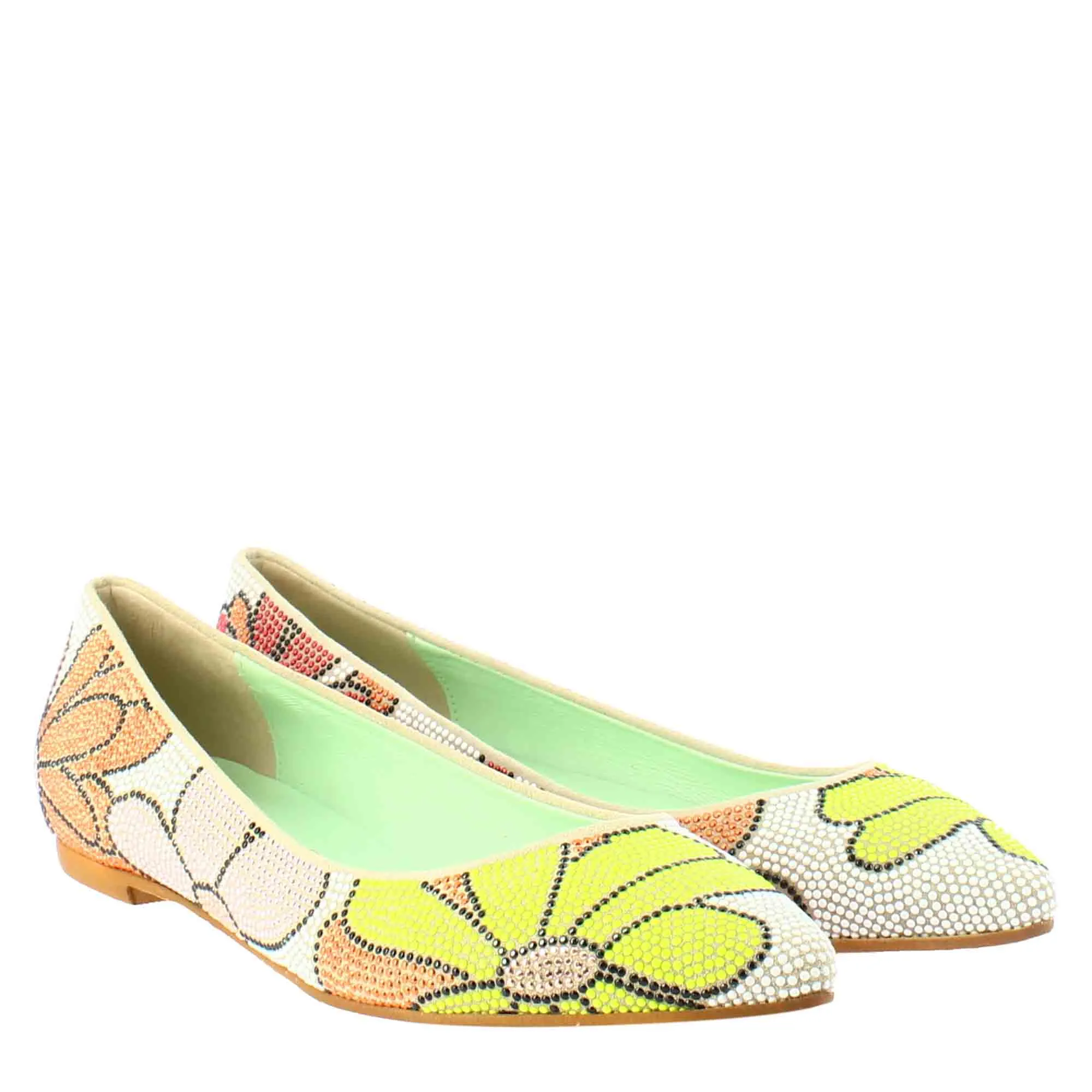 Ballerine da donna marrone chiaro in pelle scamosciata con strass