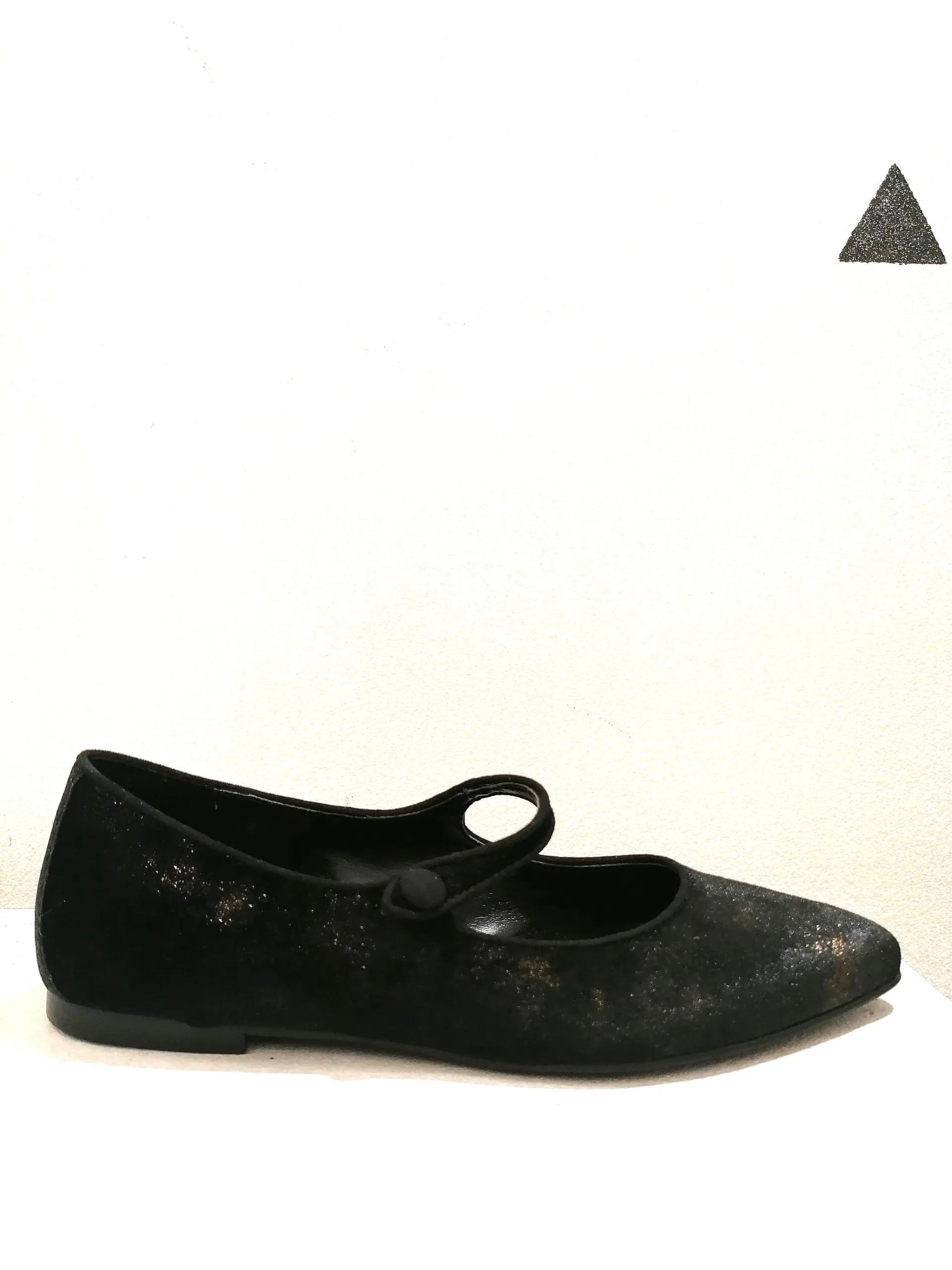 Ballerine Nere in Velluto con Bottoncino e Tallone Glitter