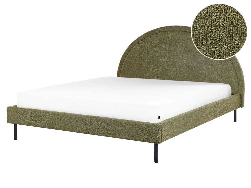 Bed Boucle MARGUT 160 x 200 cm (EU King Size) Olive Green
