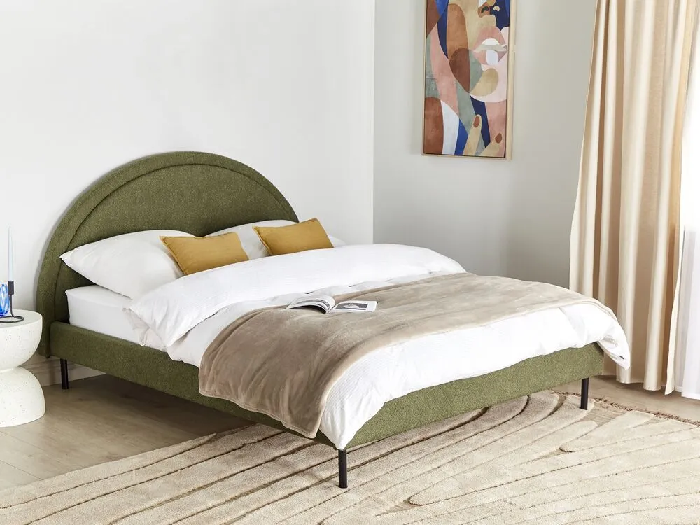 Bed Boucle MARGUT 160 x 200 cm (EU King Size) Olive Green