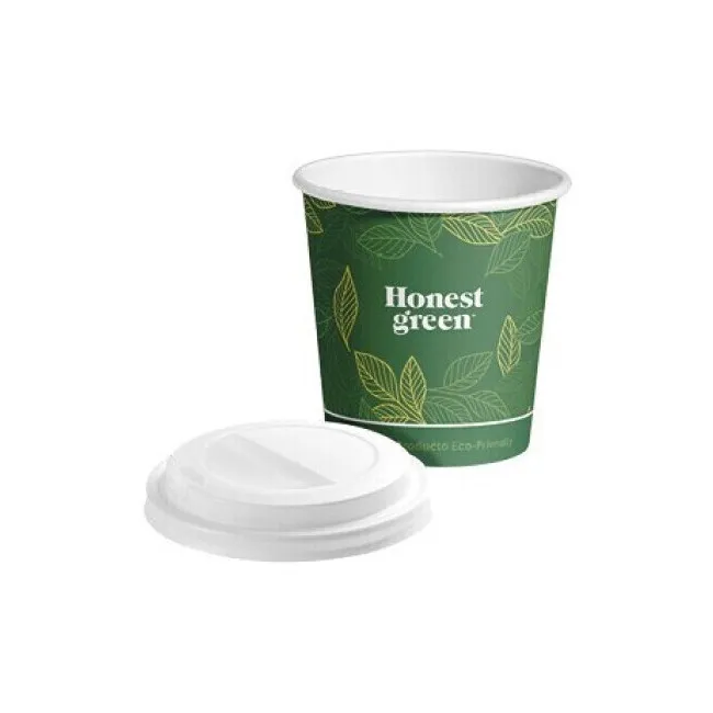 Bicchieri in cartone verde da 120 ml con coperchio a foro - 25 pz.