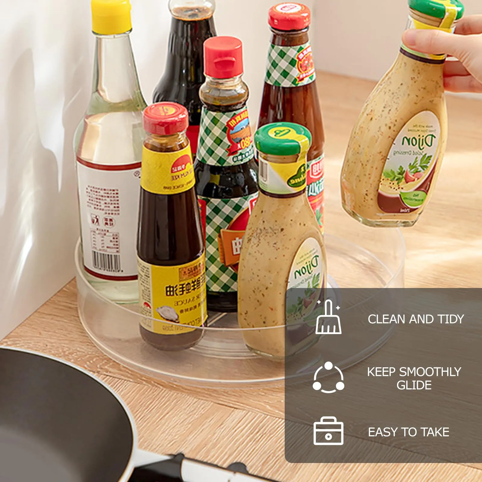 BillyBath Lazy Susan - Portaspezie girevole a 360° per spezie, portaspezie, senza fori, per organizer da cucina