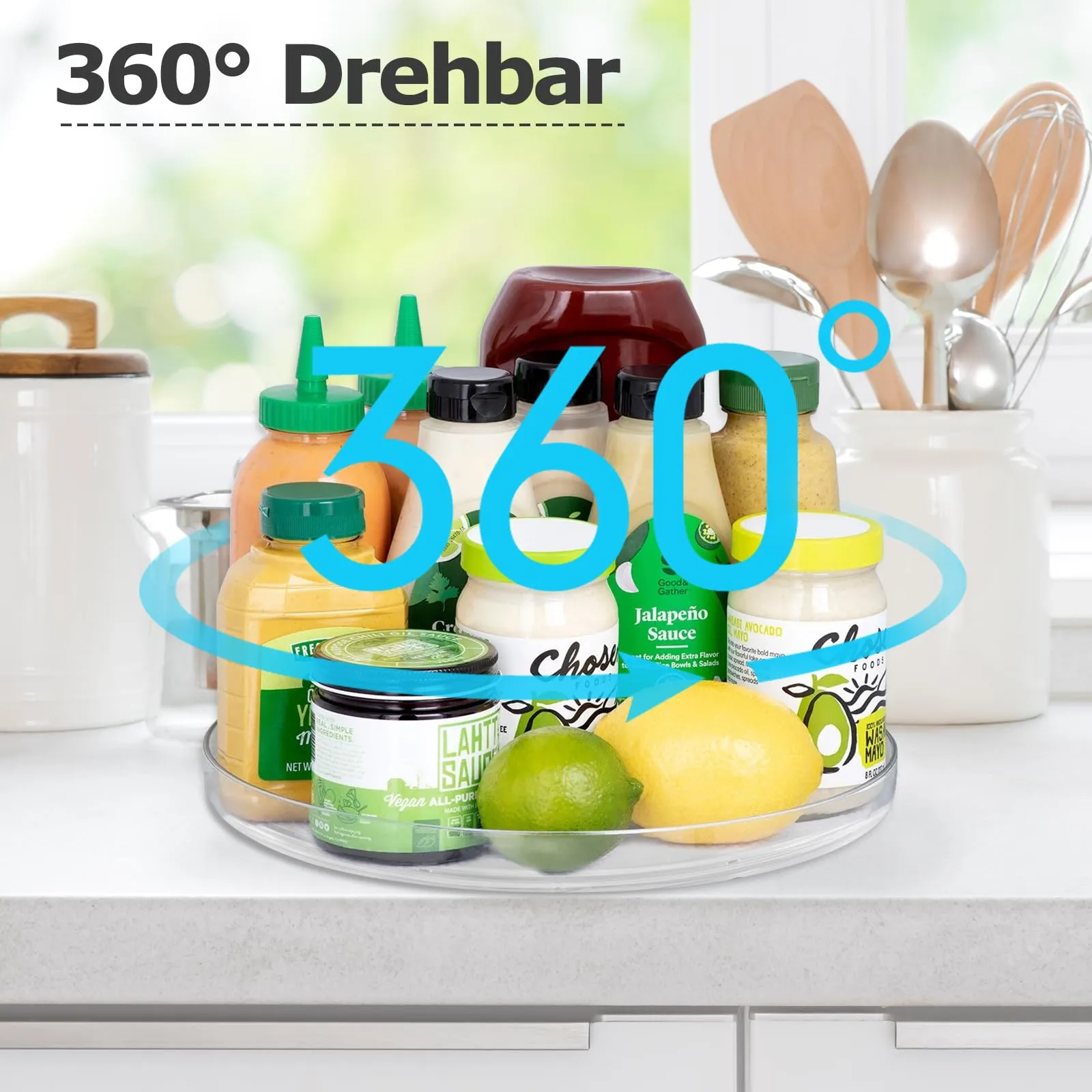 BillyBath Lazy Susan - Portaspezie girevole a 360° per spezie, portaspezie, senza fori, per organizer da cucina