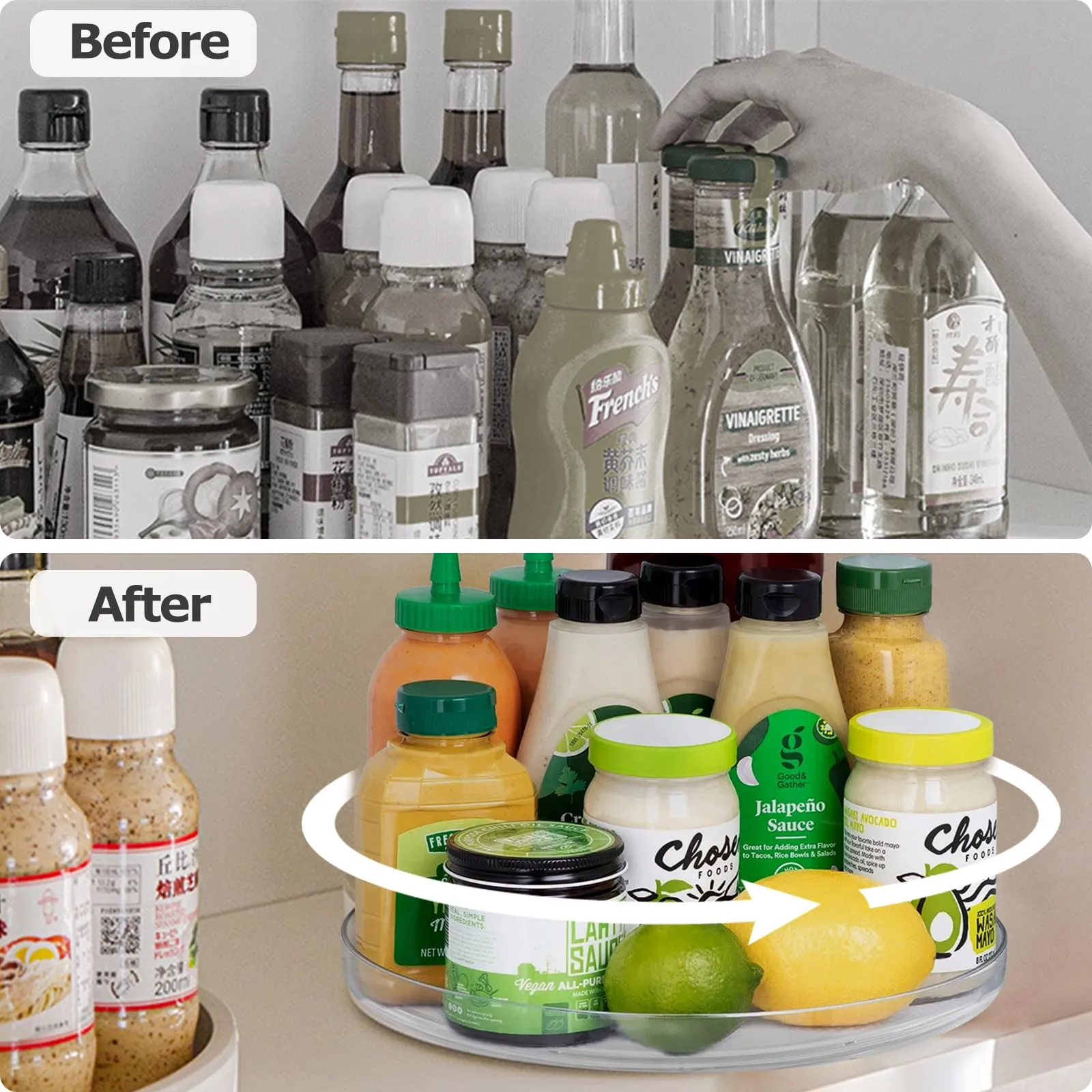 BillyBath Lazy Susan - Portaspezie girevole a 360° per spezie, portaspezie, senza fori, per organizer da cucina