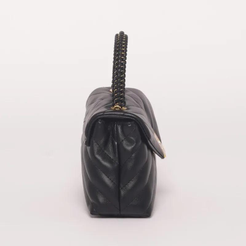 BORSA A MANO TRAPUNTATA A V NERA PICCOLA