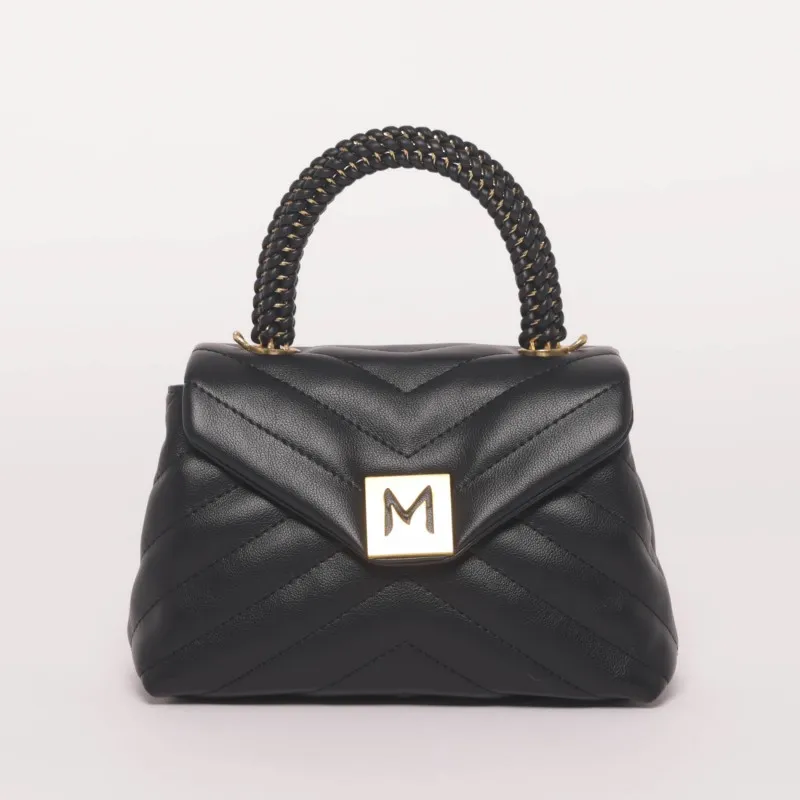 BORSA A MANO TRAPUNTATA A V NERA PICCOLA