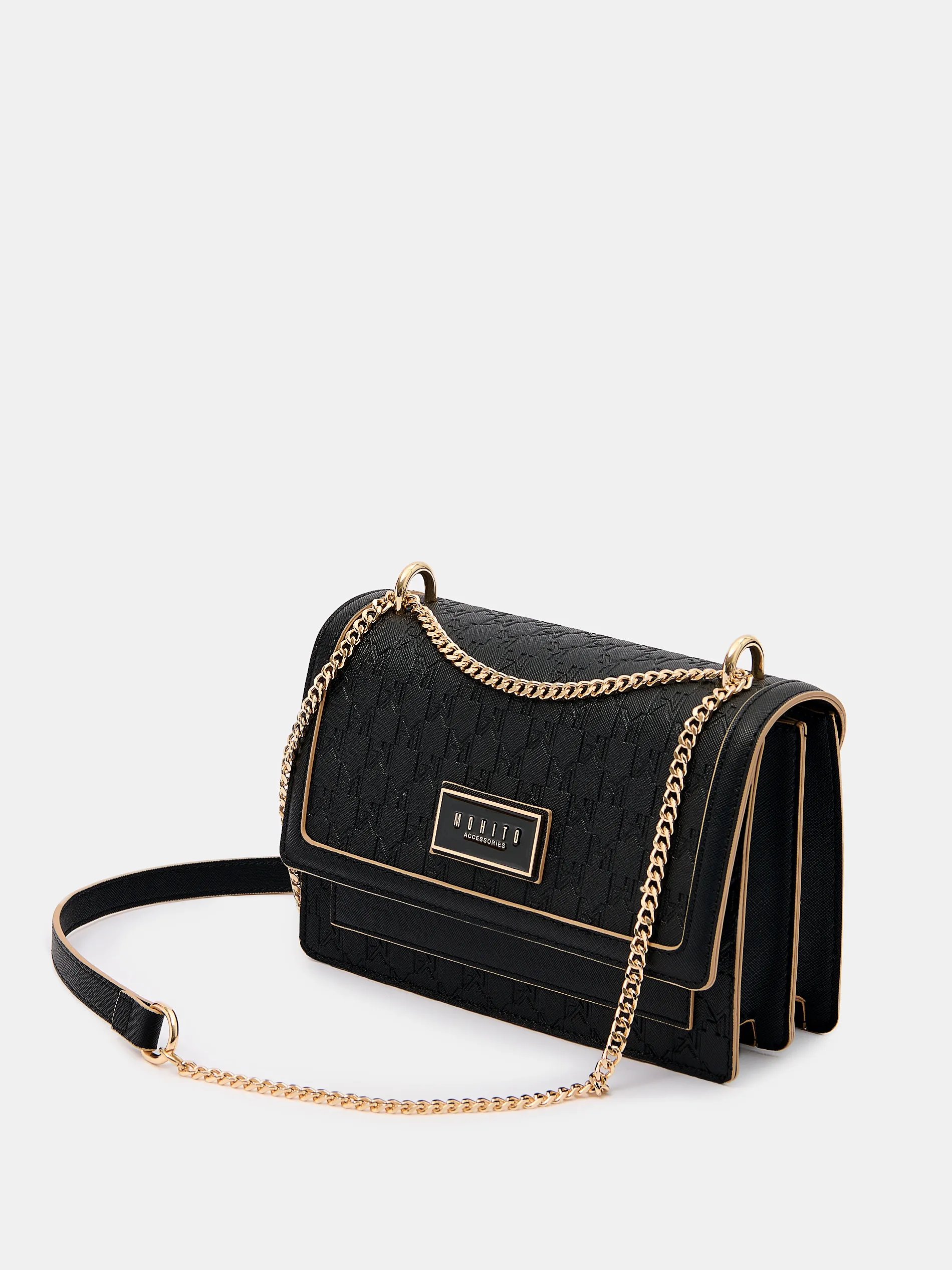 Borsa a spalla nera con catena