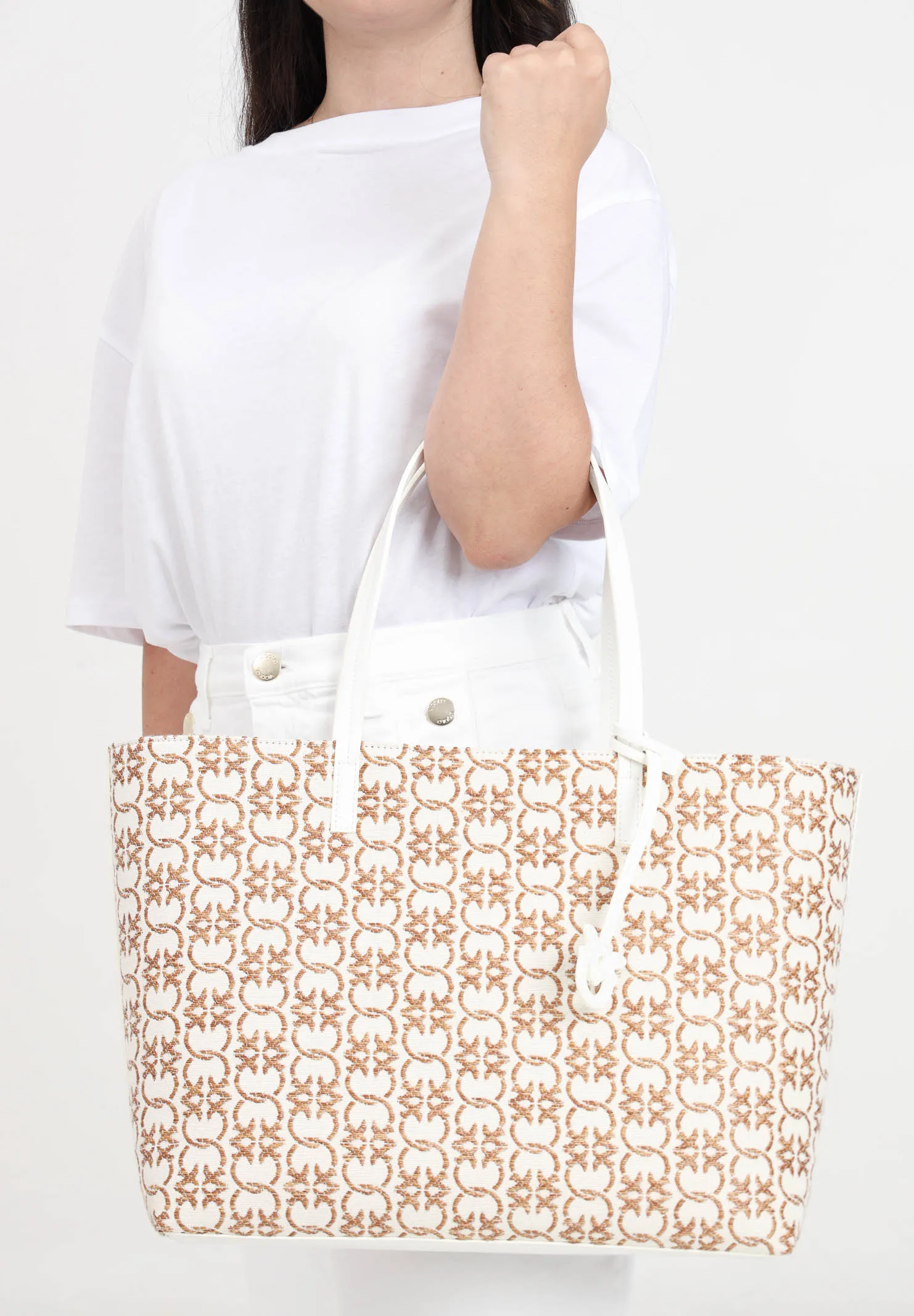 Borsa carrie shopper big da donna beige e marrone antique gold