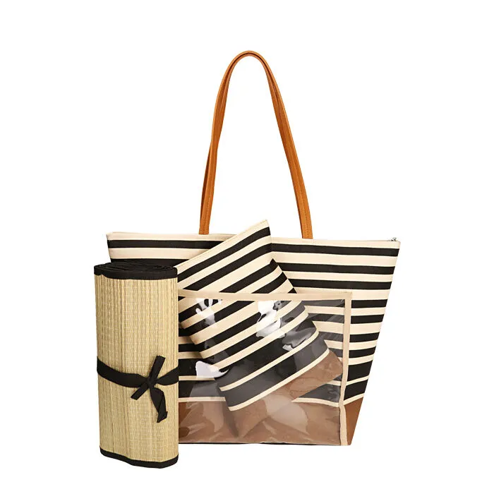 Borsa mare nero/beige in paglia