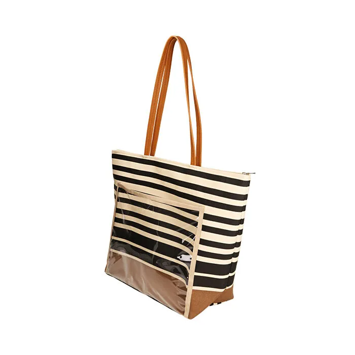 Borsa mare nero/beige in paglia