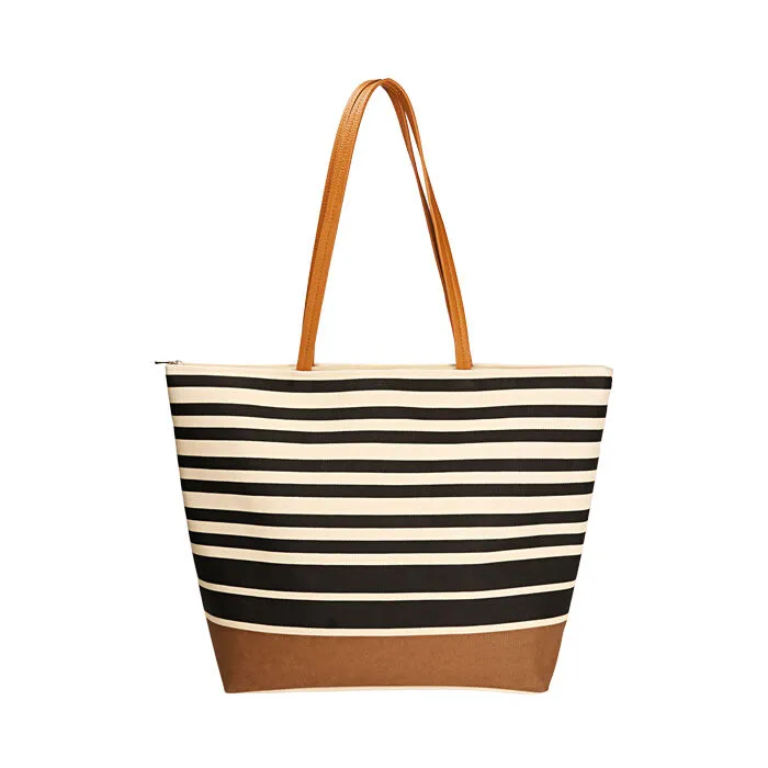 Borsa mare nero/beige in paglia