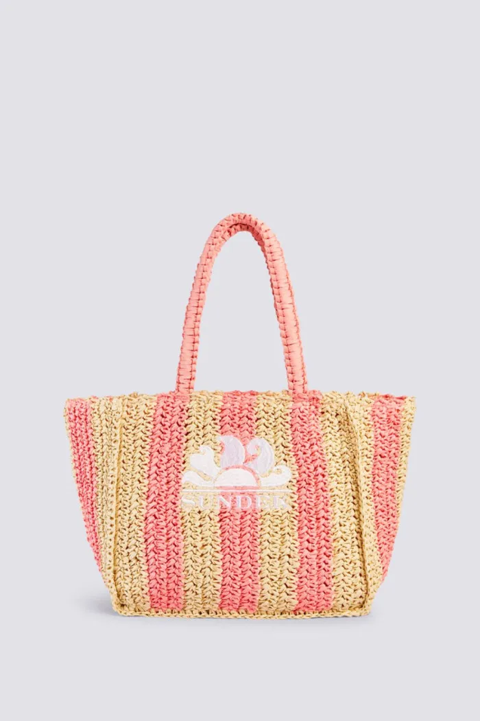 BORSA MAXI IN PAGLIA INTRECCIATA SUNDEK CON LOGO RICAMATO PESCA VITA PAPER