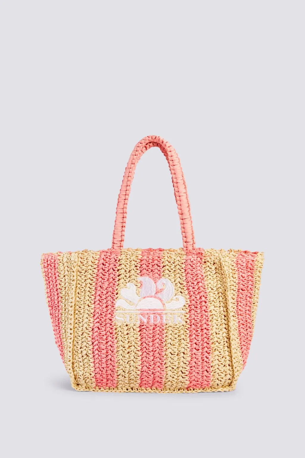 BORSA MAXI IN PAGLIA INTRECCIATA SUNDEK CON LOGO RICAMATO PESCA VITA PAPER