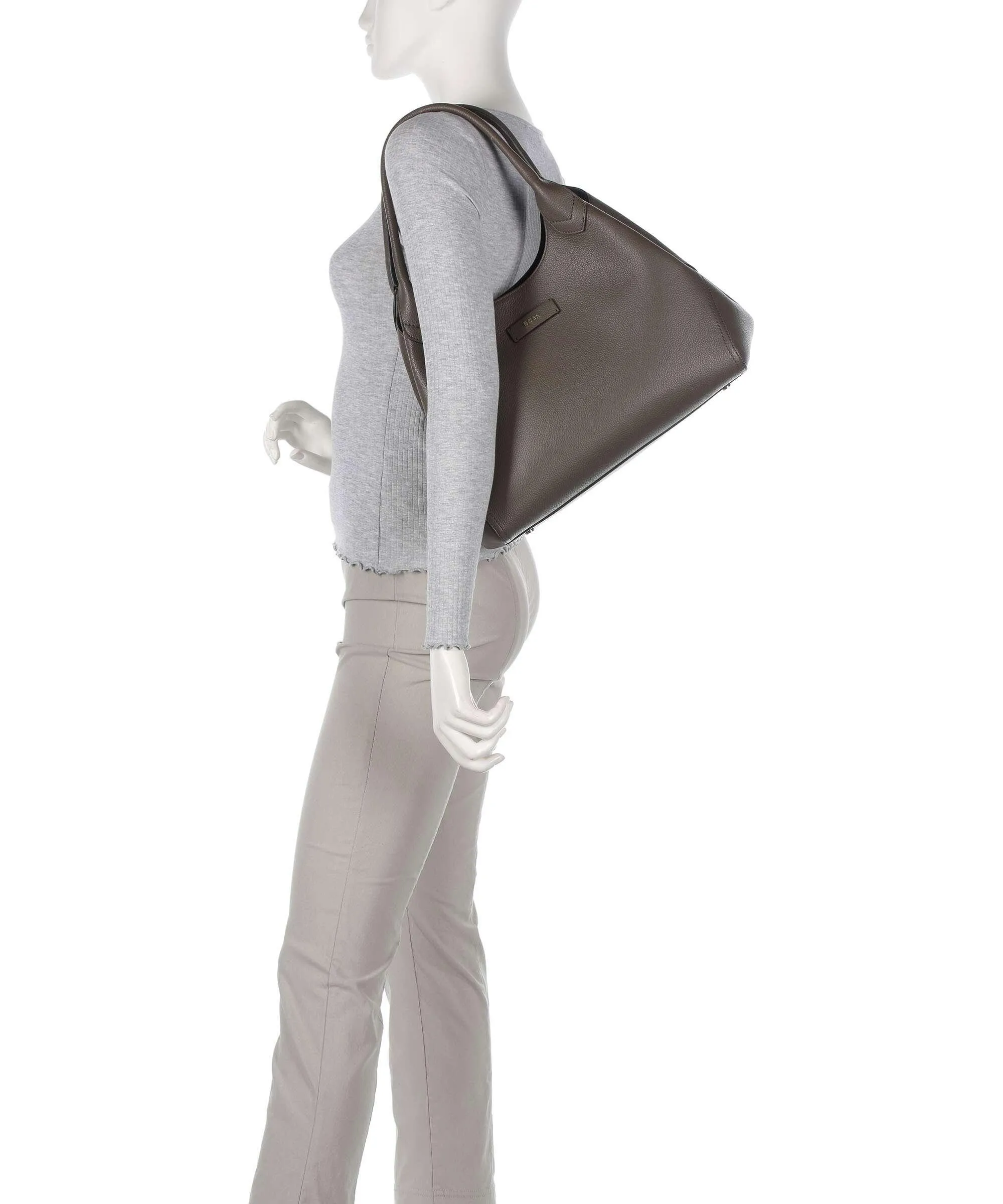  BOSS Lenah Borsa hobo pelle di vacchetta grana taupe  