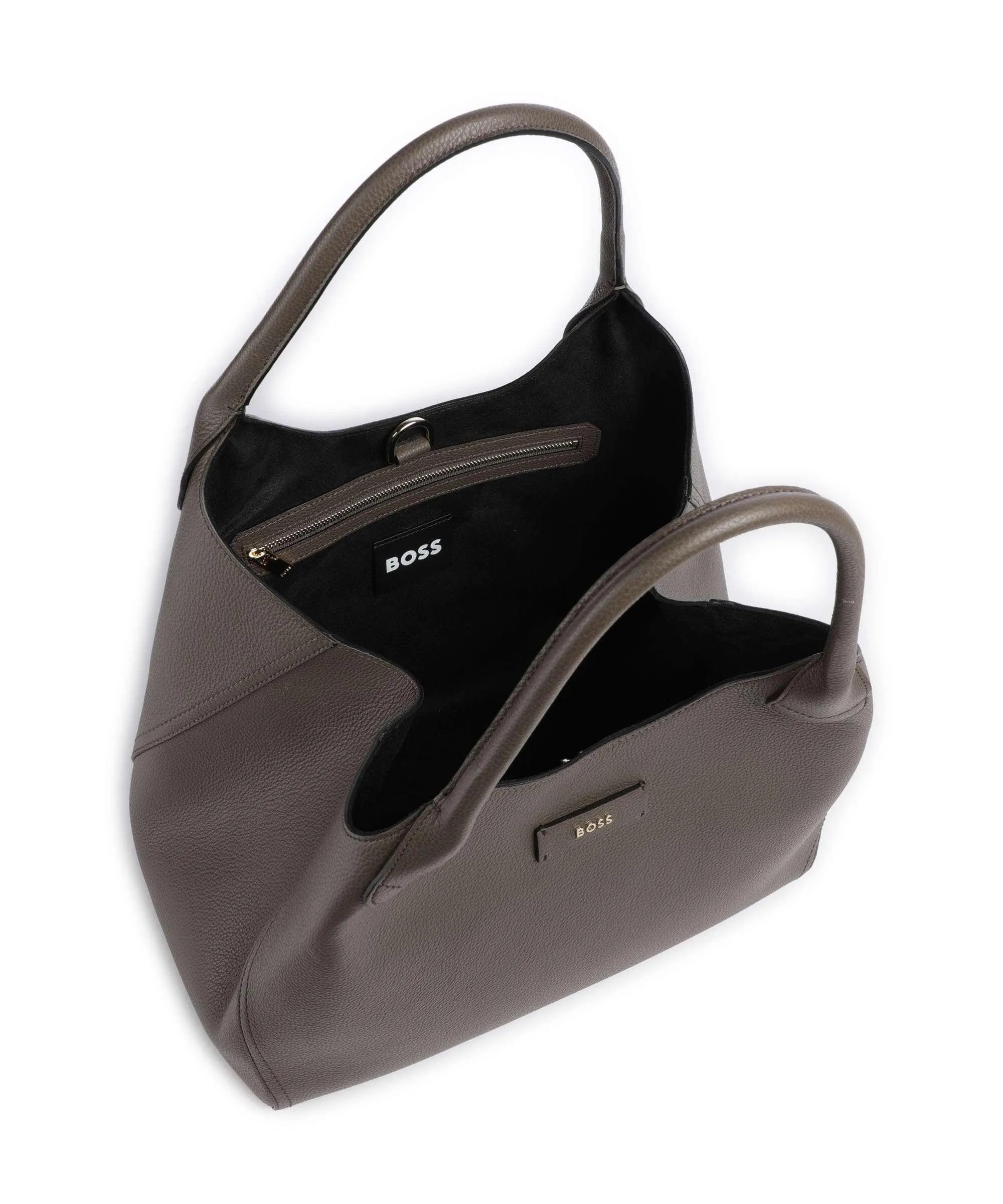 BOSS Lenah Borsa hobo pelle di vacchetta grana taupe  