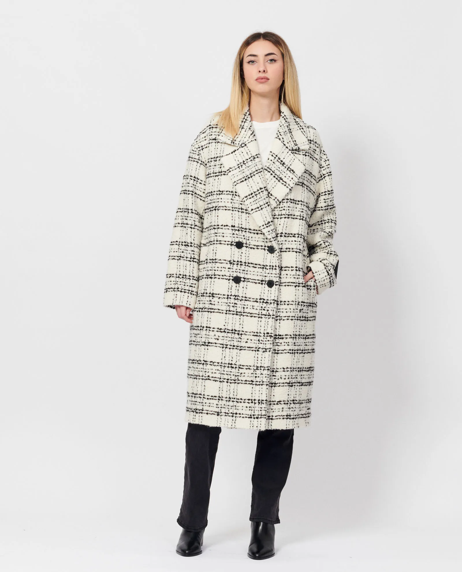 Cappotto a quadri con chiusura doppiopetto