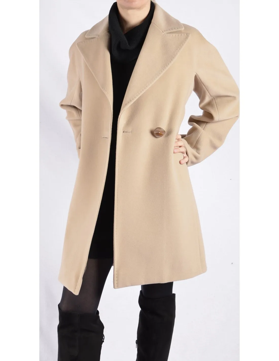 Cappotto Donna doppiopetto in lana Mod Penelope Beige