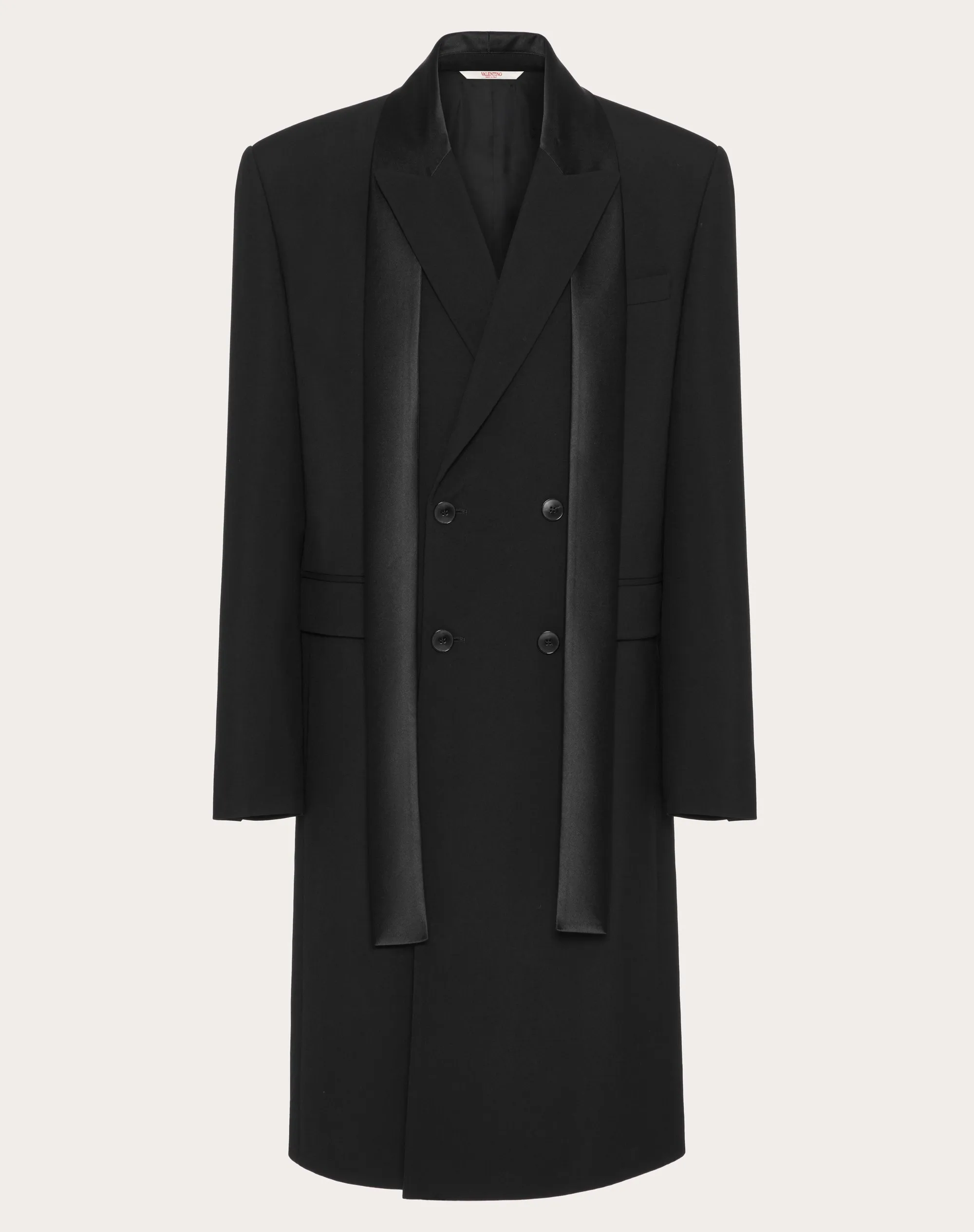 CAPPOTTO DOPPIOPETTO IN LANA CON COLLO A SCIARPA IN NYLON