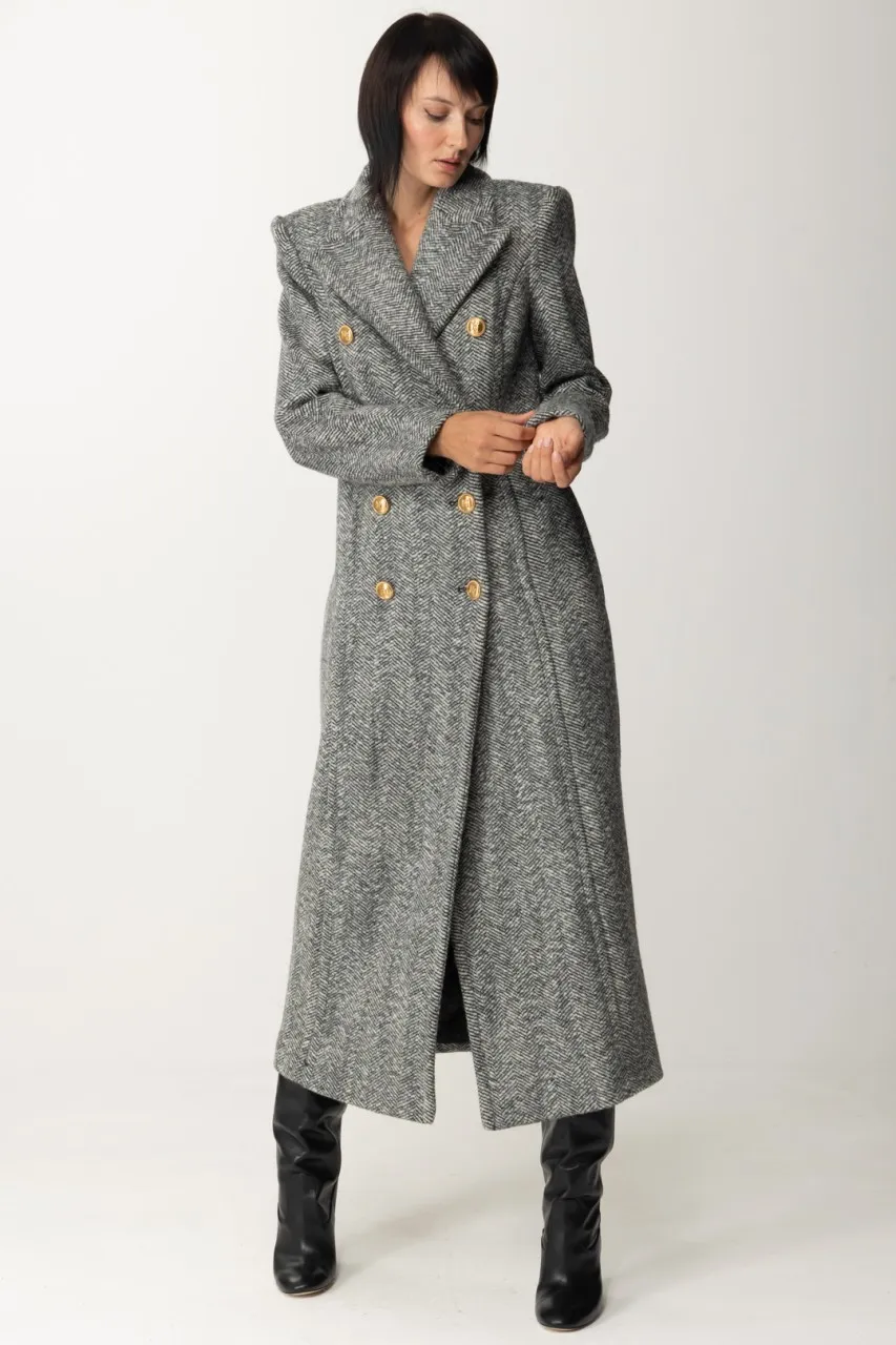 Cappotto lungo doppiopetto in bouclè Nero/Burro