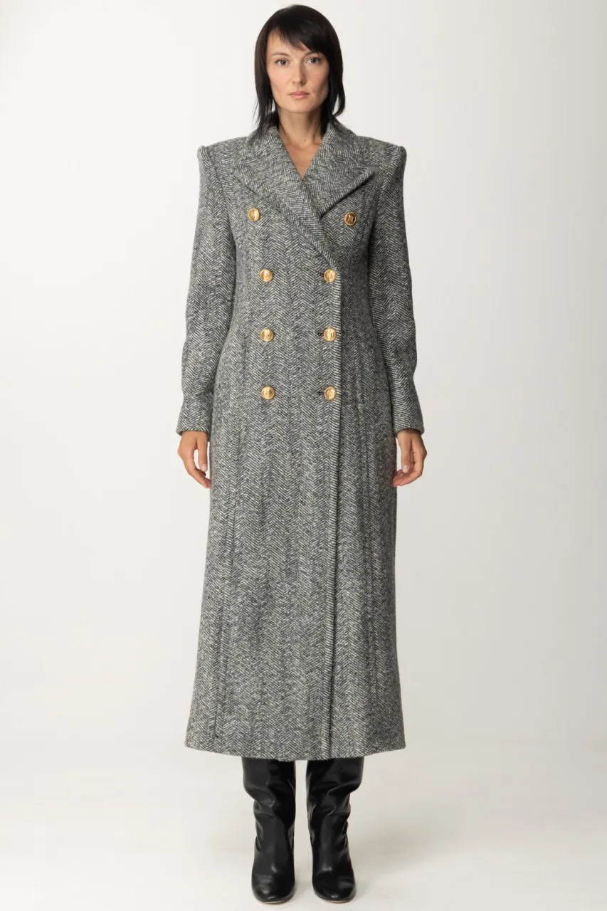 Cappotto lungo doppiopetto in bouclè Nero/Burro