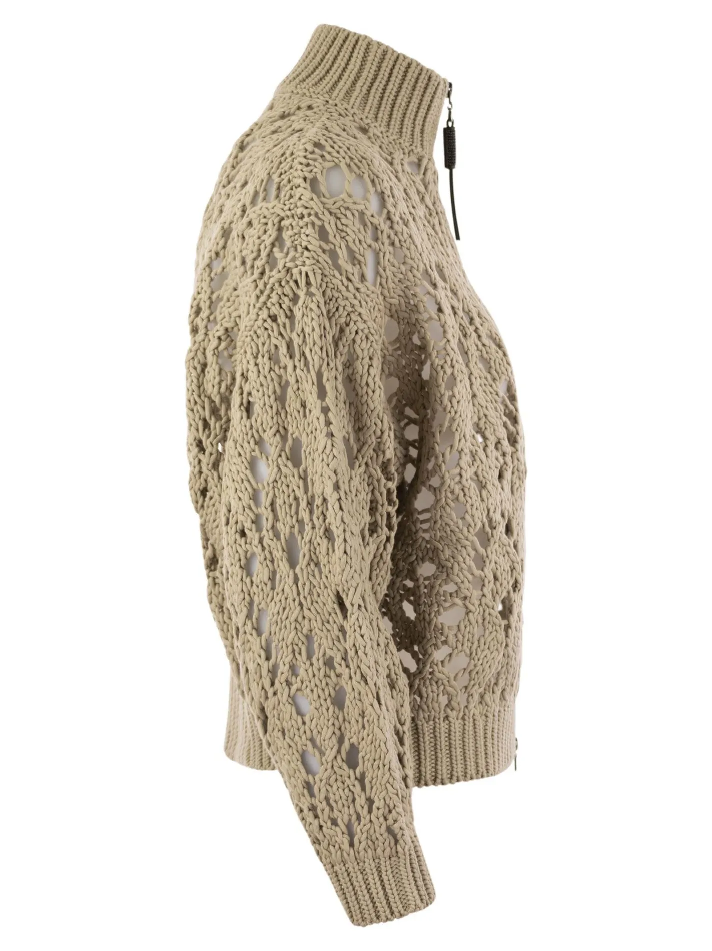 Cardigan Lace Stitch in cotone Soft Piuma con Precious Zipper Pull