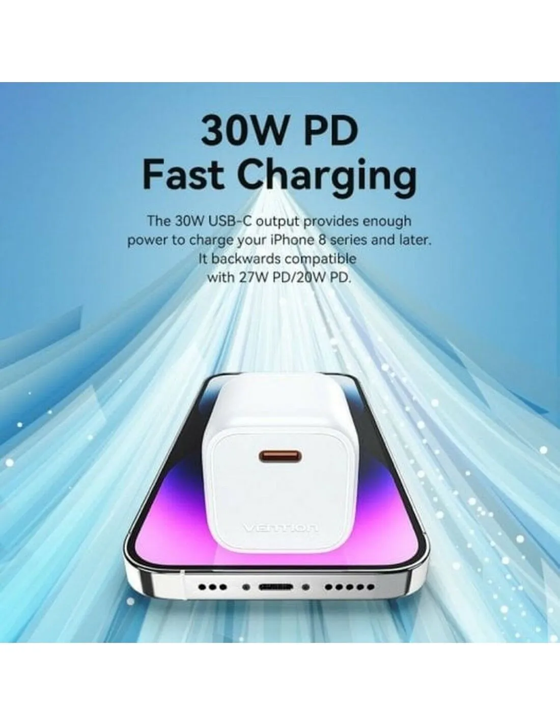 Caricabatterie da Parete Vention FAKL0-EU Azzurro 30 W USB-C