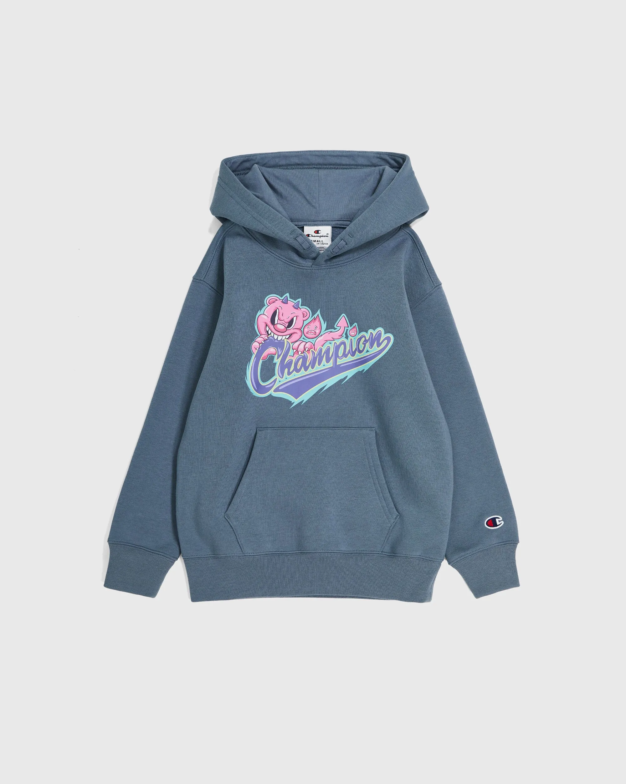 Champion Felpa Con Cappuccio e Logo Grafico Grigio Bambino