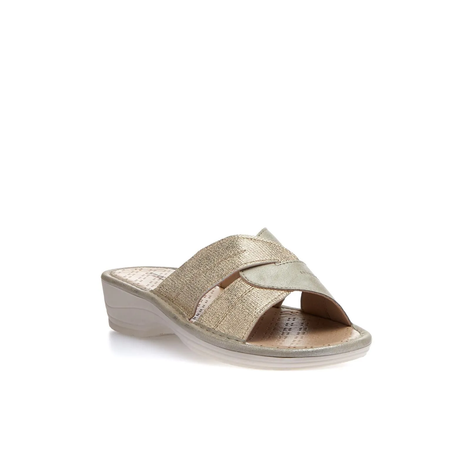 Ciabatte comfort oro con zeppina e glitter