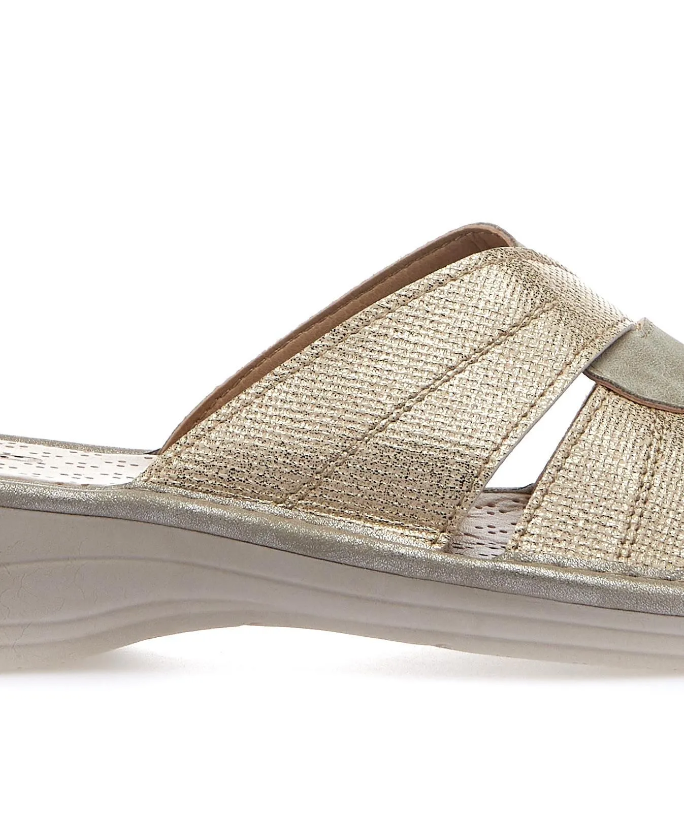 Ciabatte comfort oro con zeppina e glitter
