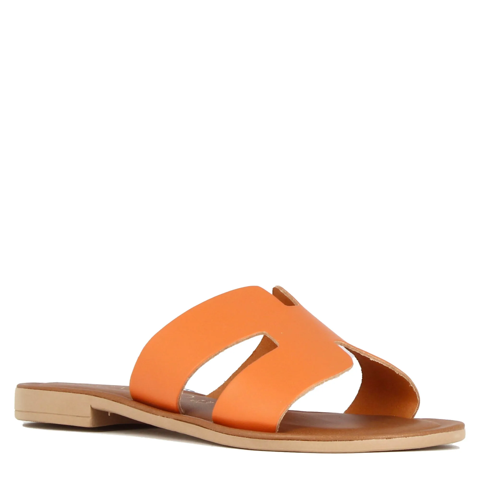 Ciabattine da donna in pelle colore arancio