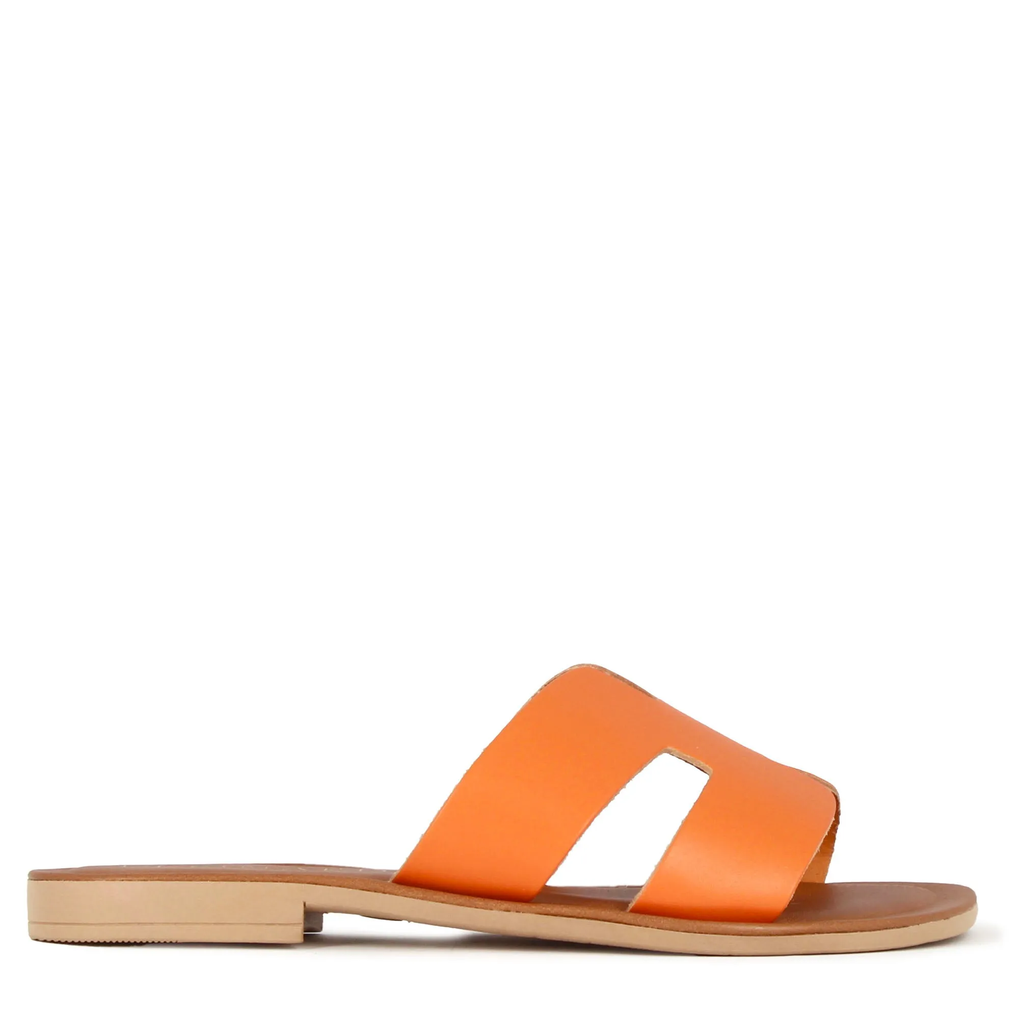 Ciabattine da donna in pelle colore arancio