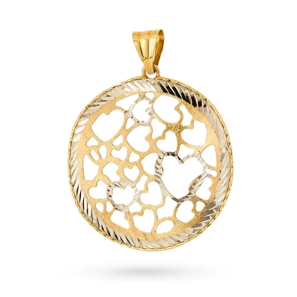 Ciondolo disco cuori traforati oro giallo 18kt Ø33mm