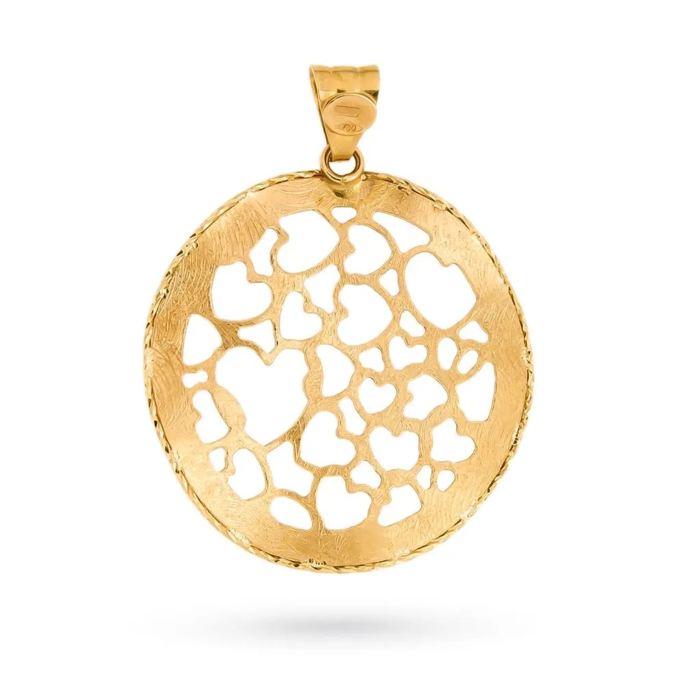 Ciondolo disco cuori traforati oro giallo 18kt Ø33mm